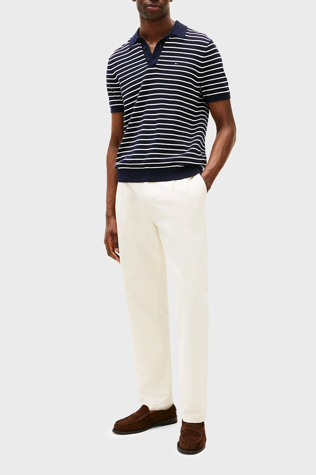 Tommy Hilfiger Çizgili % 100 Pamuk Regular Fit Düğmeli Erkek Polo Yaka T Shirt MW0MW37396 0A6 LACİVERT - 7