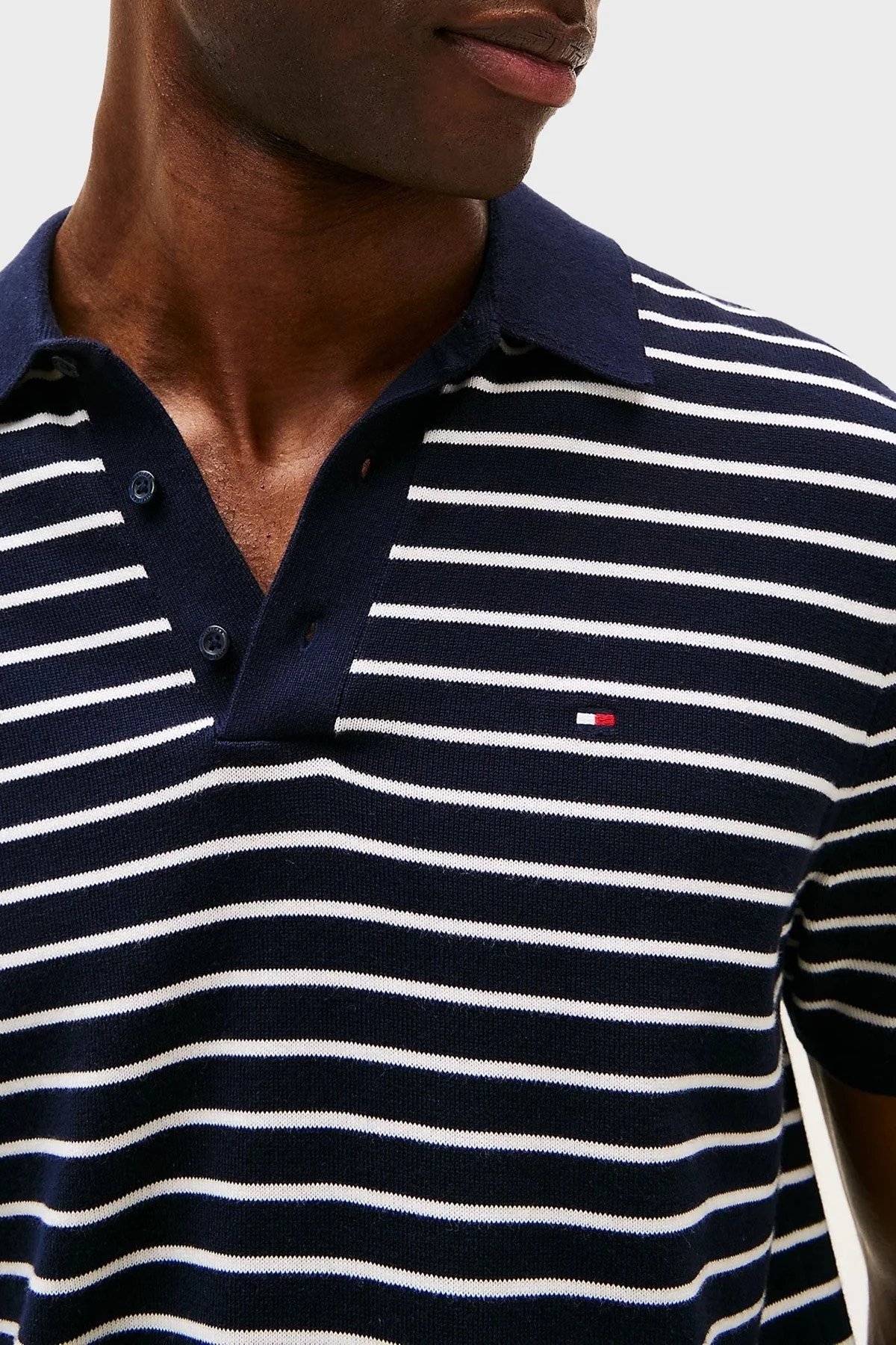 Tommy Hilfiger Çizgili % 100 Pamuk Regular Fit Düğmeli Erkek Polo Yaka T Shirt MW0MW37396 0A6 LACİVERT - 9