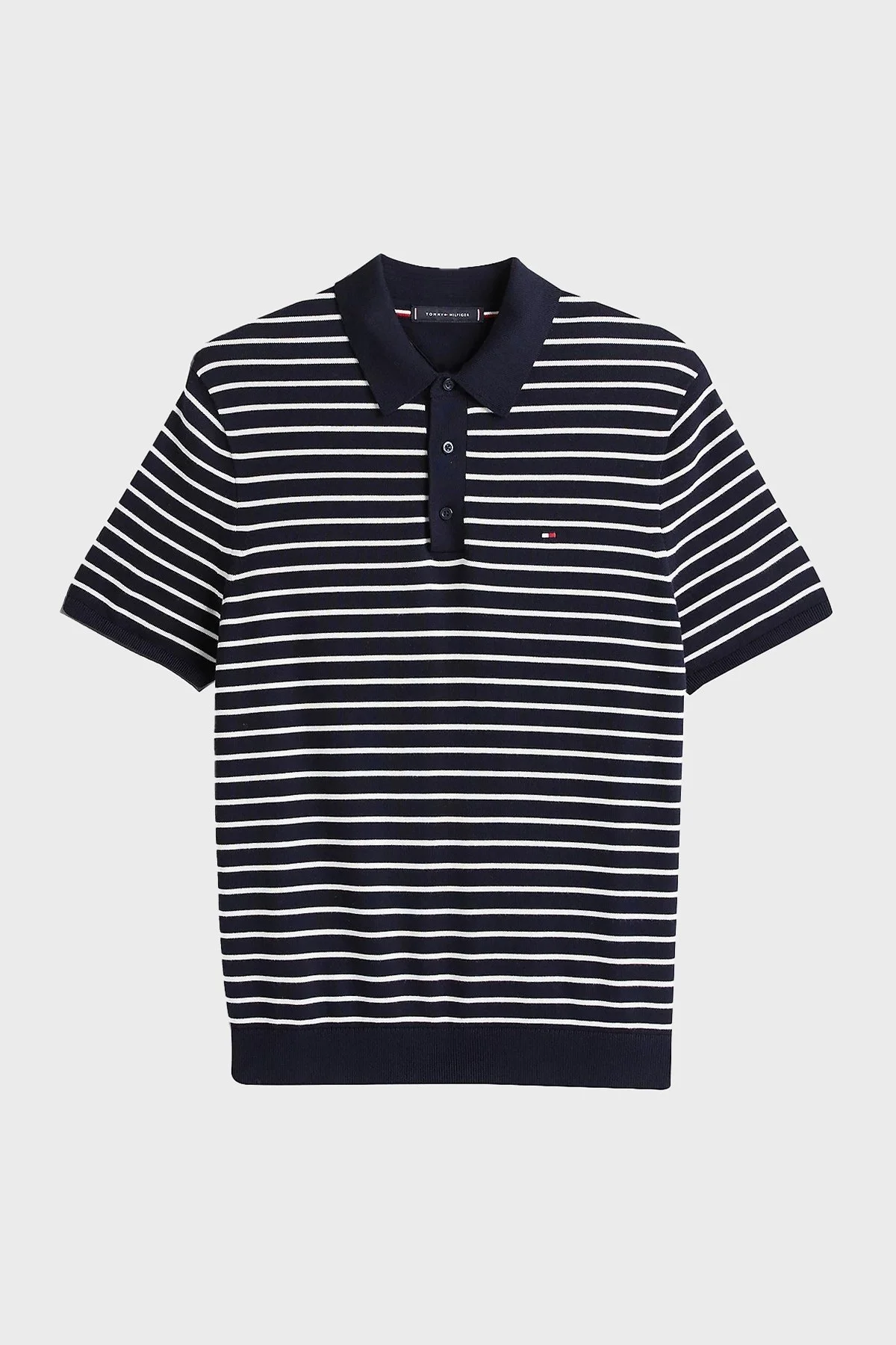 Tommy Hilfiger Çizgili % 100 Pamuk Regular Fit Düğmeli Erkek Polo Yaka T Shirt MW0MW37396 0A6 LACİVERT - 10