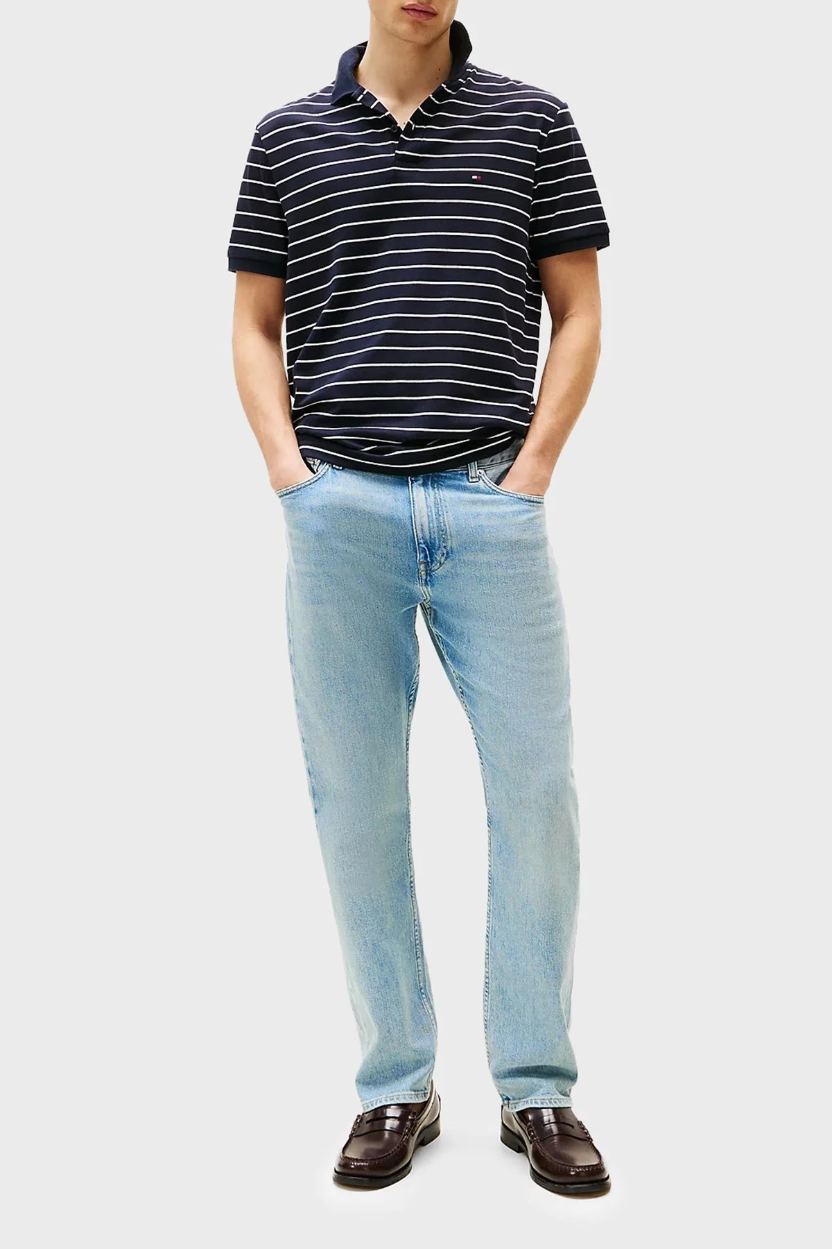 Tommy Hilfiger Çizgili % 100 Pamuk Regular Fit Düğmeli Erkek Polo Yaka T Shirt MW0MW39994 0A7 MAVİ - 2