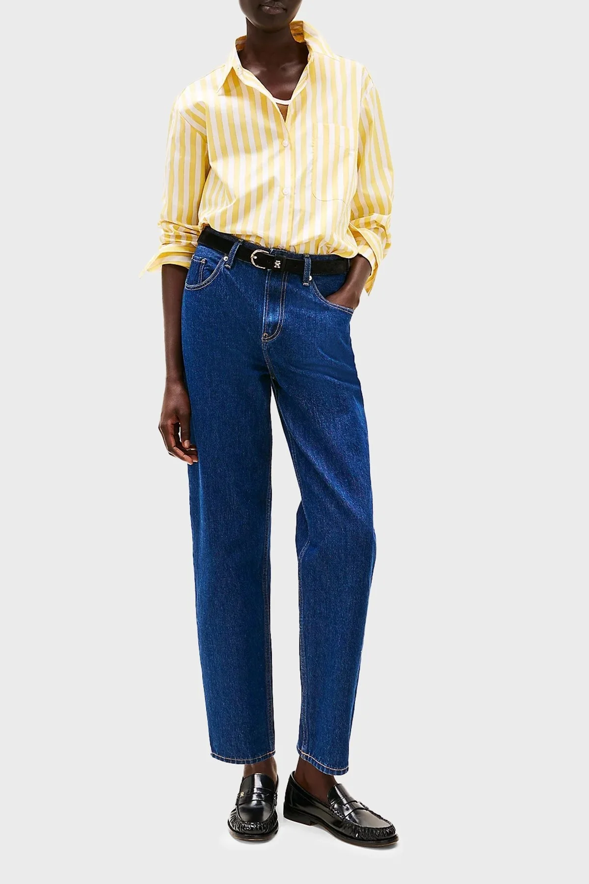 Tommy Hilfiger Çizgili % 100 Pamuk Regular Fit Tek Cepli Bayan Gömlek WW0WW45612 0FT SARI - 6