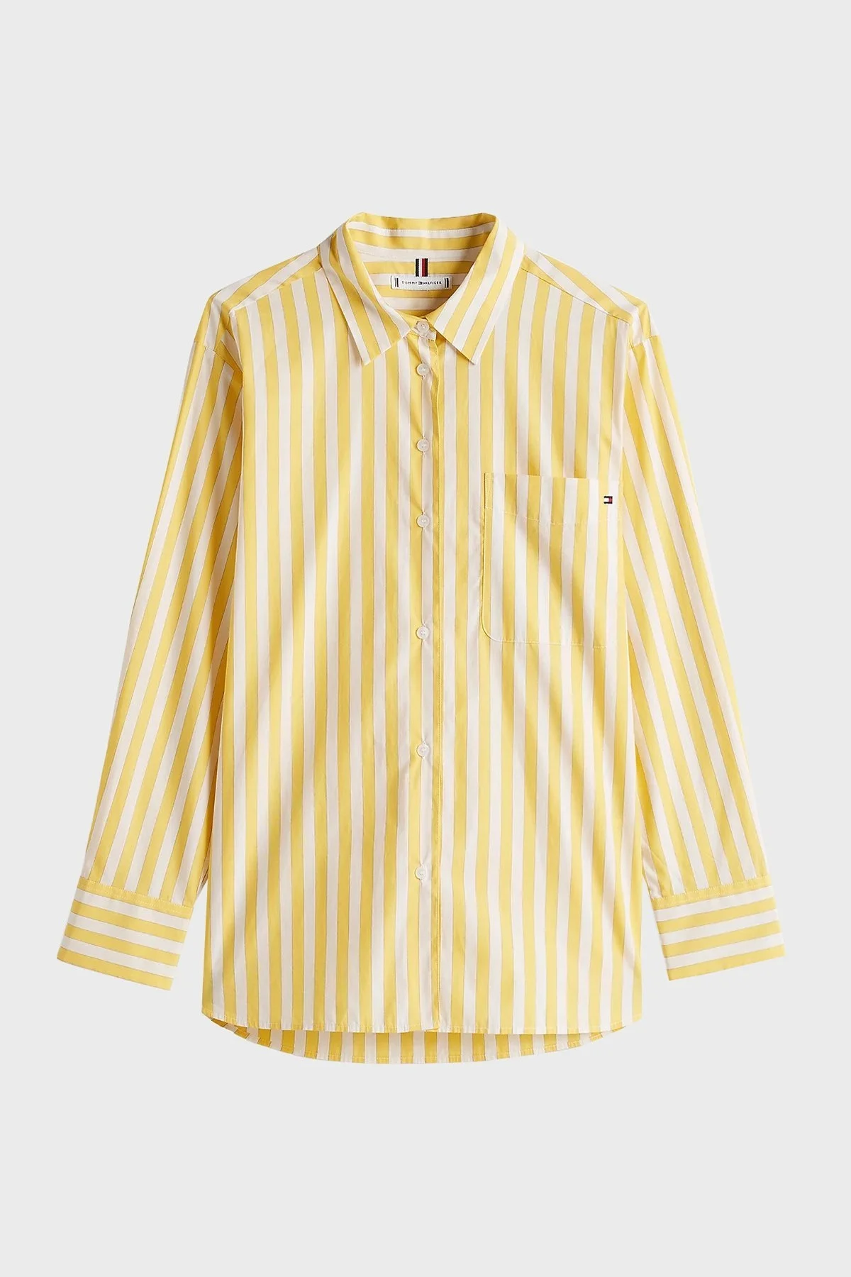 Tommy Hilfiger Çizgili % 100 Pamuk Regular Fit Tek Cepli Bayan Gömlek WW0WW45612 0FT SARI - 8