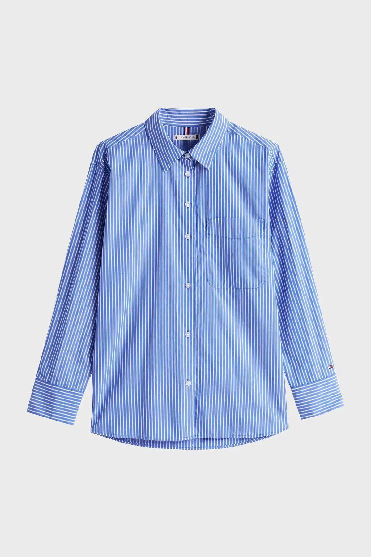 Tommy Hilfiger Çizgili % 100 Pamuk Regular Fit Tek Cepli Bayan Gömlek WW0WW45612 0X6 TURKUAZ - 10