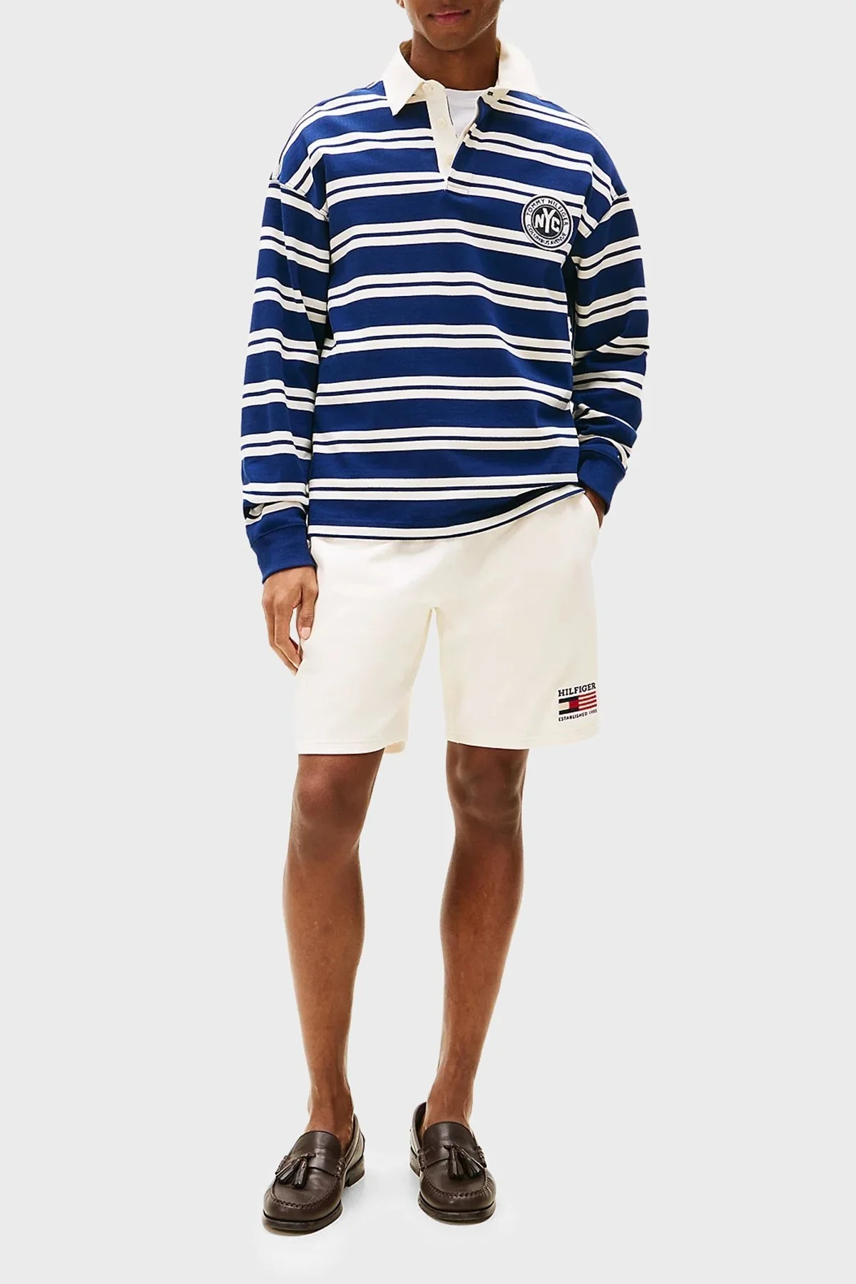 Tommy Hilfiger Çizgili % 100 Pamuk Relaxed Fit Düğmeli Polo Yaka Erkek Kazak MW0MW39682 0FA LACİVERT-BEYAZ - 2