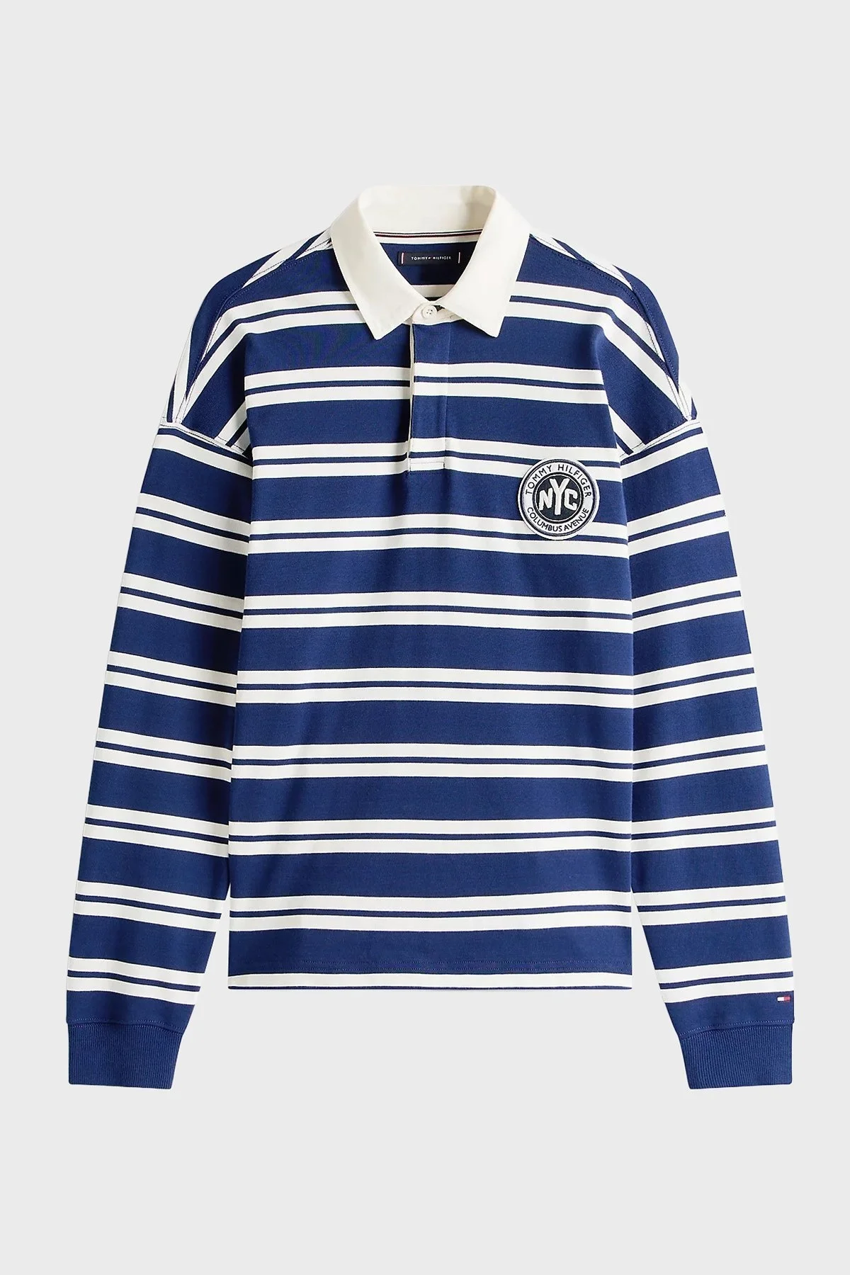 Tommy Hilfiger Çizgili % 100 Pamuk Relaxed Fit Düğmeli Polo Yaka Erkek Kazak MW0MW39682 0FA LACİVERT-BEYAZ - 5