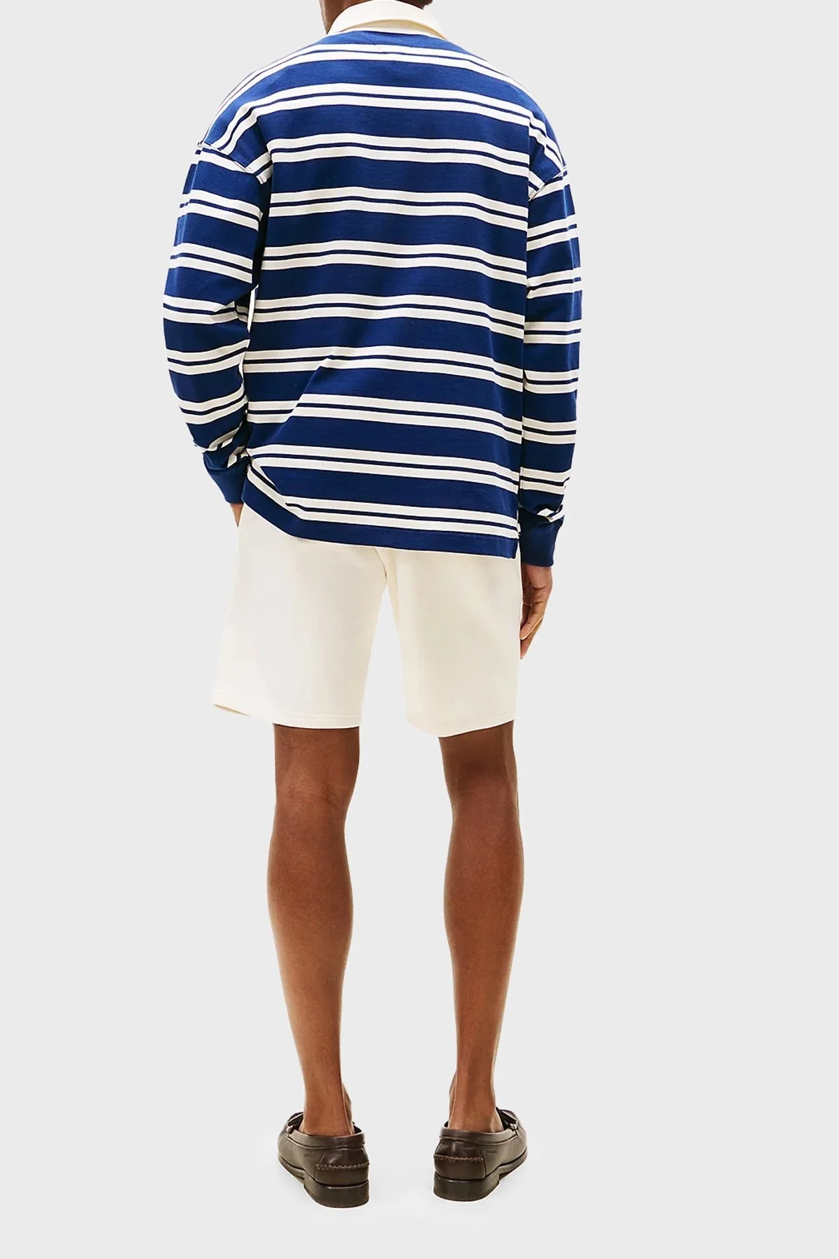 Tommy Hilfiger Çizgili % 100 Pamuk Relaxed Fit Düğmeli Polo Yaka Erkek Kazak MW0MW39682 0FA LACİVERT-BEYAZ - 8