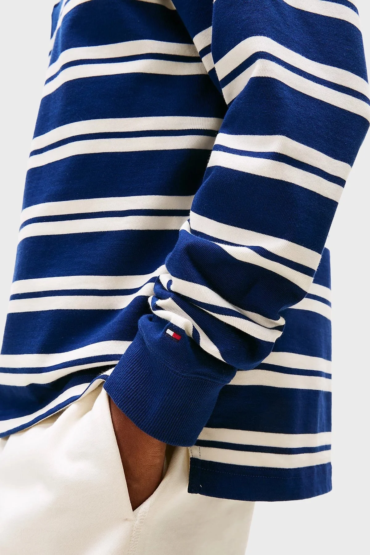 Tommy Hilfiger Çizgili % 100 Pamuk Relaxed Fit Düğmeli Polo Yaka Erkek Kazak MW0MW39682 0FA LACİVERT-BEYAZ - 9