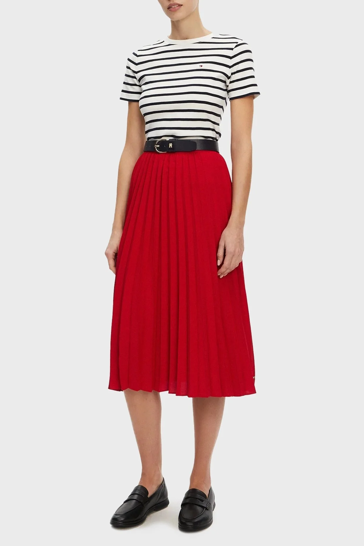 Tommy Hilfiger Çizgili % 100 Pamuk Slim Fit Bisiklet Yaka Bayan T Shirt WW0WW40587 0BF EKRU-LACİVERT - 7