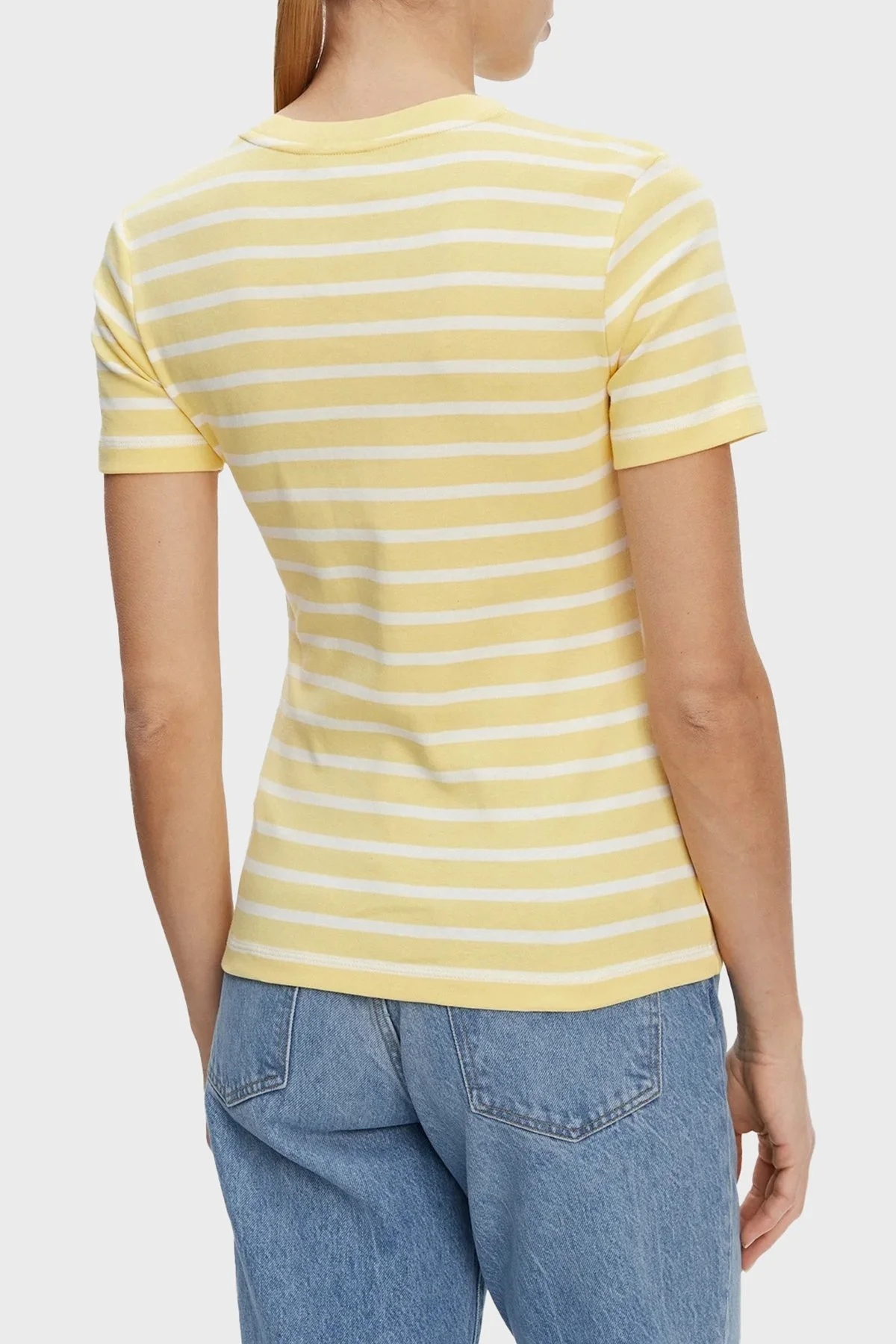 Tommy Hilfiger Çizgili % 100 Pamuk Slim Fit Bisiklet Yaka Bayan T Shirt WW0WW40587 0FR SARI - 2