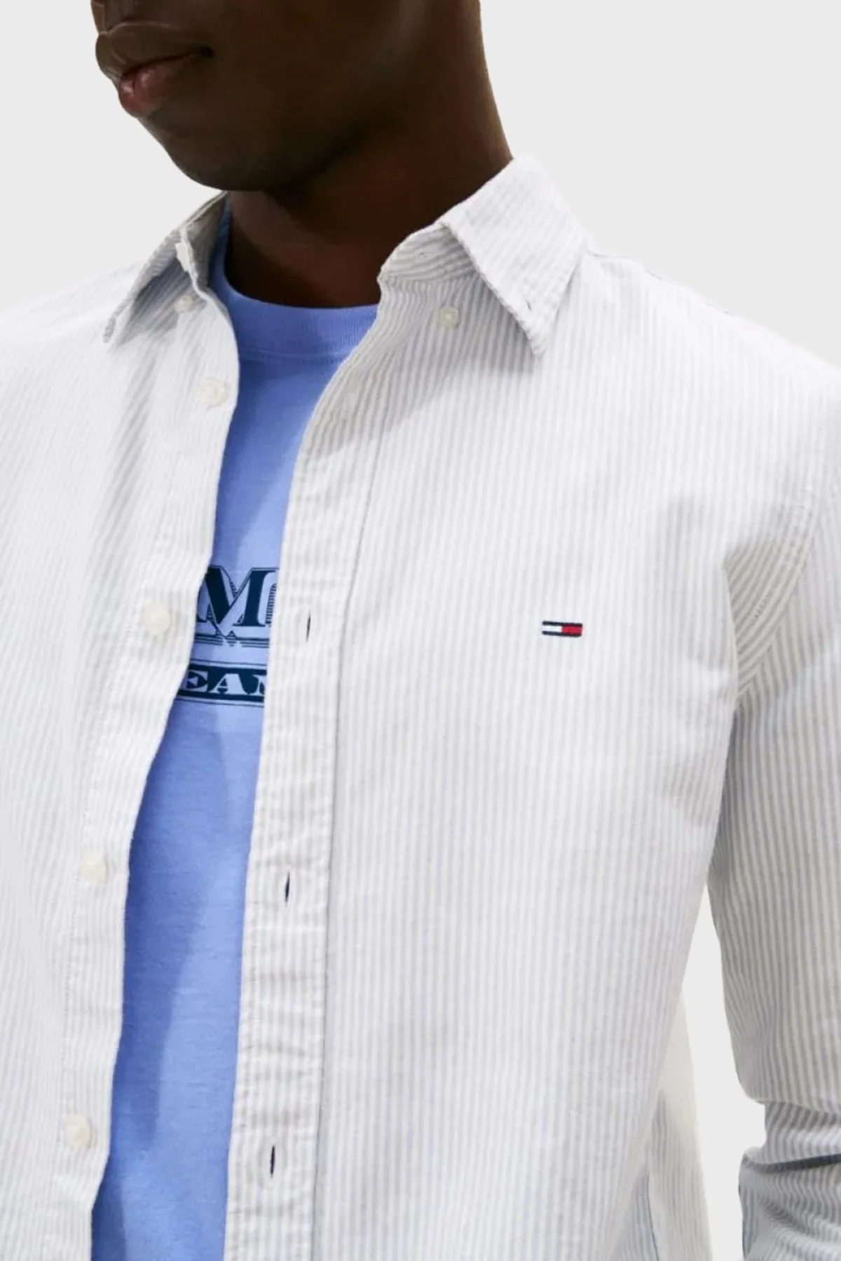 Tommy Hilfiger Çizgili % 100 Pamuk Slim Fit Uzun Kollu Erkek Gömlek DM0DM20668 C5X MAVİ - 3
