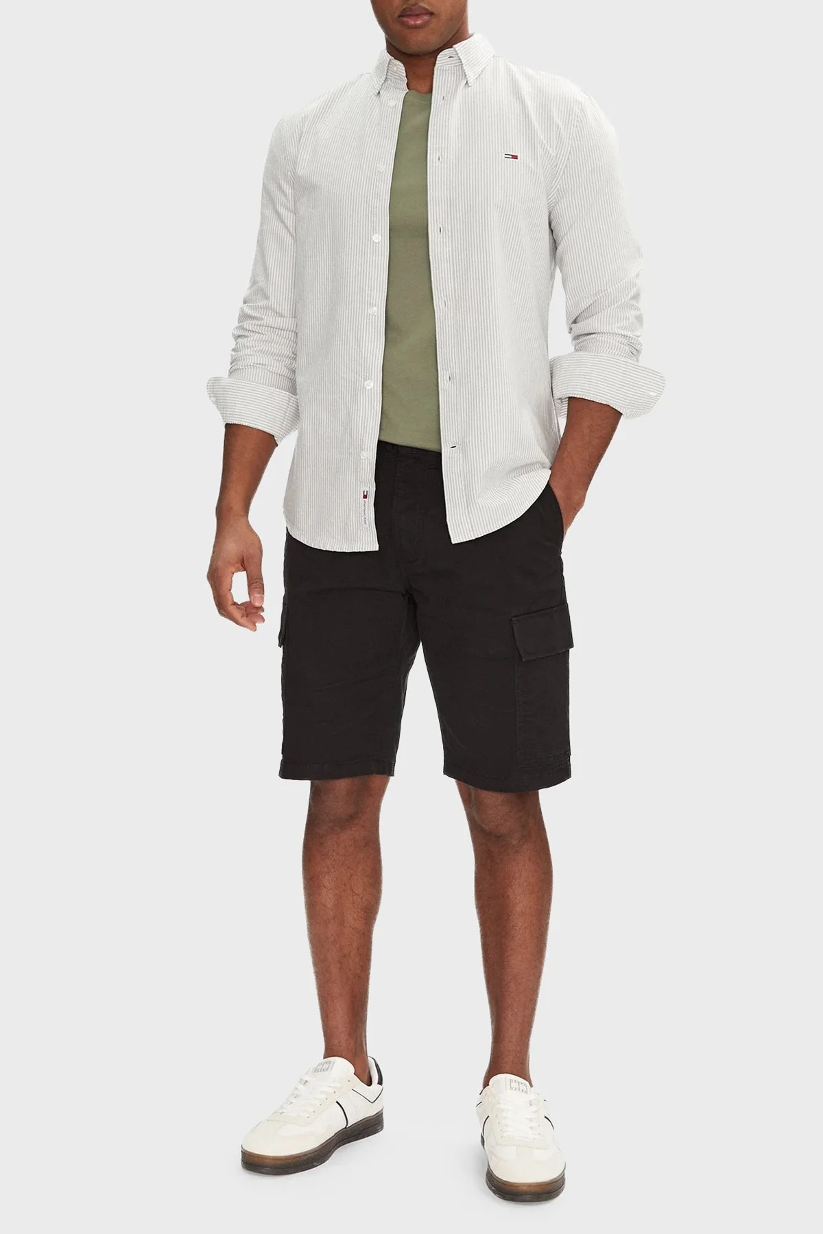 Tommy Hilfiger Çizgili % 100 Pamuk Slim Fit Uzun Kollu Erkek Gömlek DM0DM20668 GY1 KOYU YEŞİL - 2