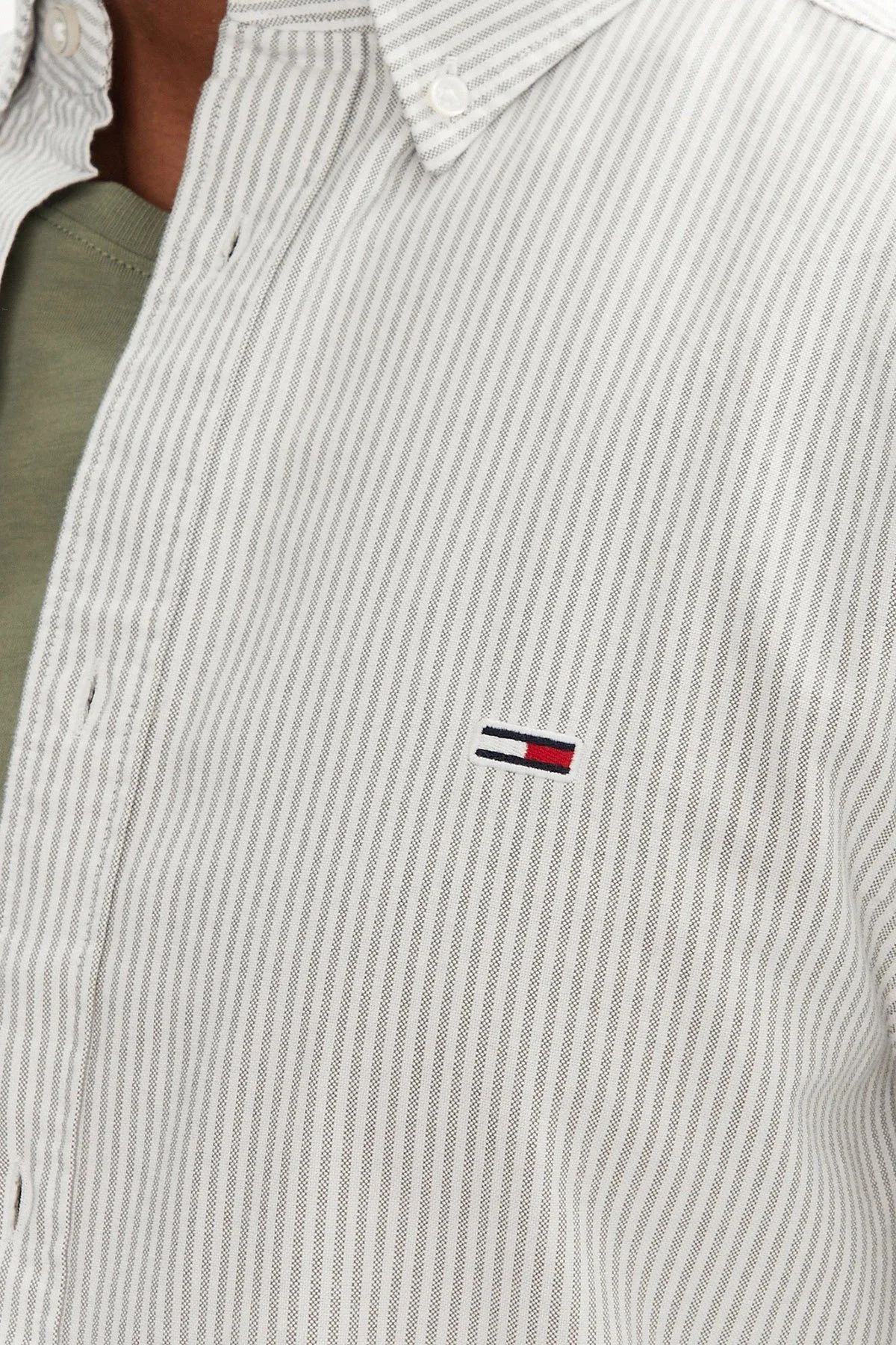 Tommy Hilfiger Çizgili % 100 Pamuk Slim Fit Uzun Kollu Erkek Gömlek DM0DM20668 GY1 KOYU YEŞİL - 4
