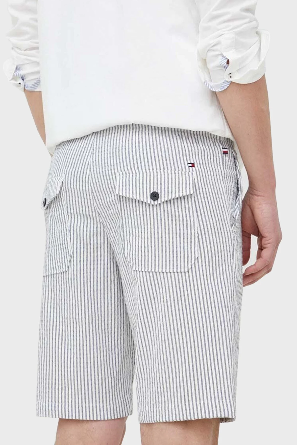 Tommy Hilfiger Çizgili Belden Bağlamalı Cepli Relaxed Fit Streç Pamuklu Gofre Erkek Short MW0MW31236 DBZ LACİVERT-BEYAZ - 4