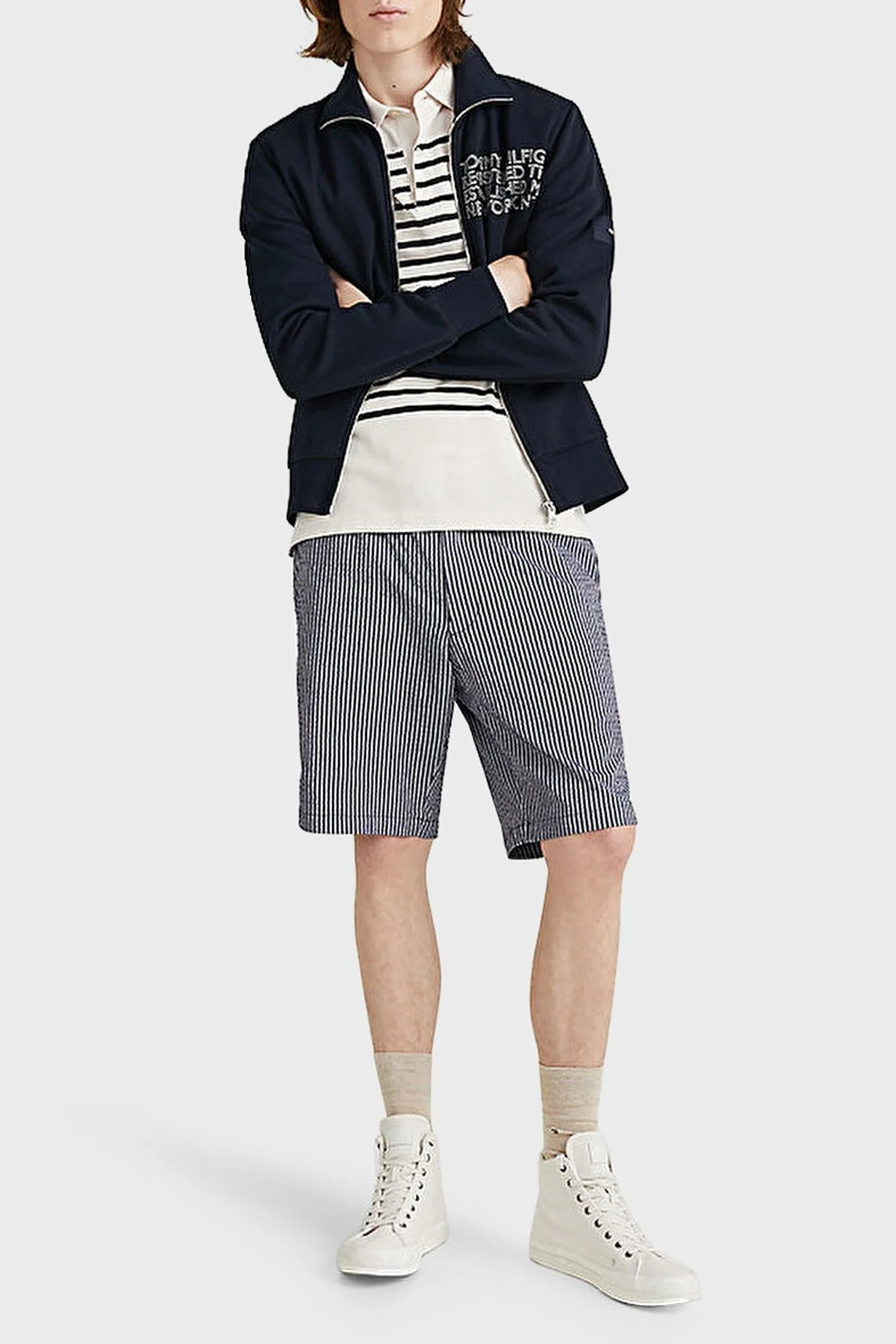 Tommy Hilfiger Çizgili Belden Bağlamalı Cepli Relaxed Fit Streç Pamuklu Gofre Erkek Short MW0MW31236 DW5 LACİVERT - 2