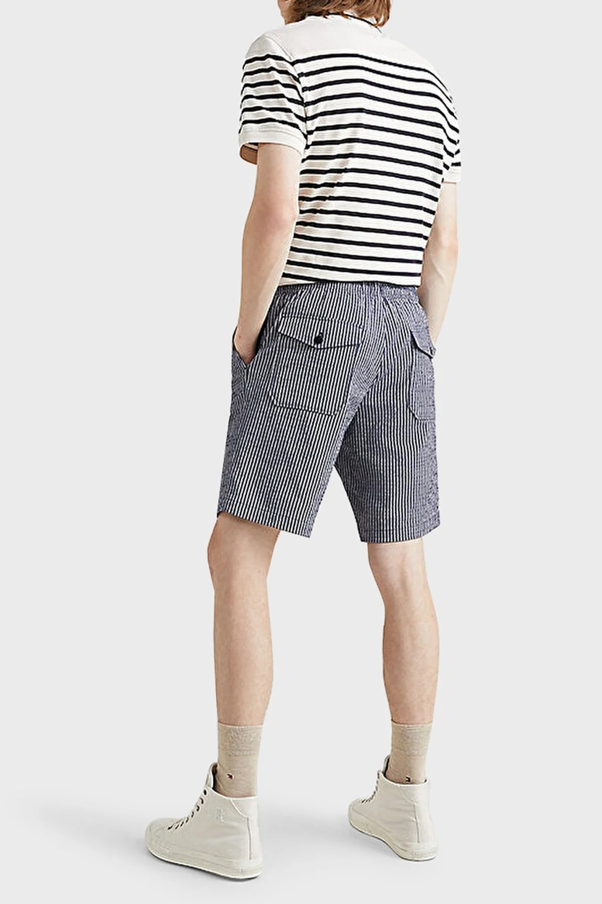 Tommy Hilfiger Çizgili Belden Bağlamalı Cepli Relaxed Fit Streç Pamuklu Gofre Erkek Short MW0MW31236 DW5 LACİVERT - 3