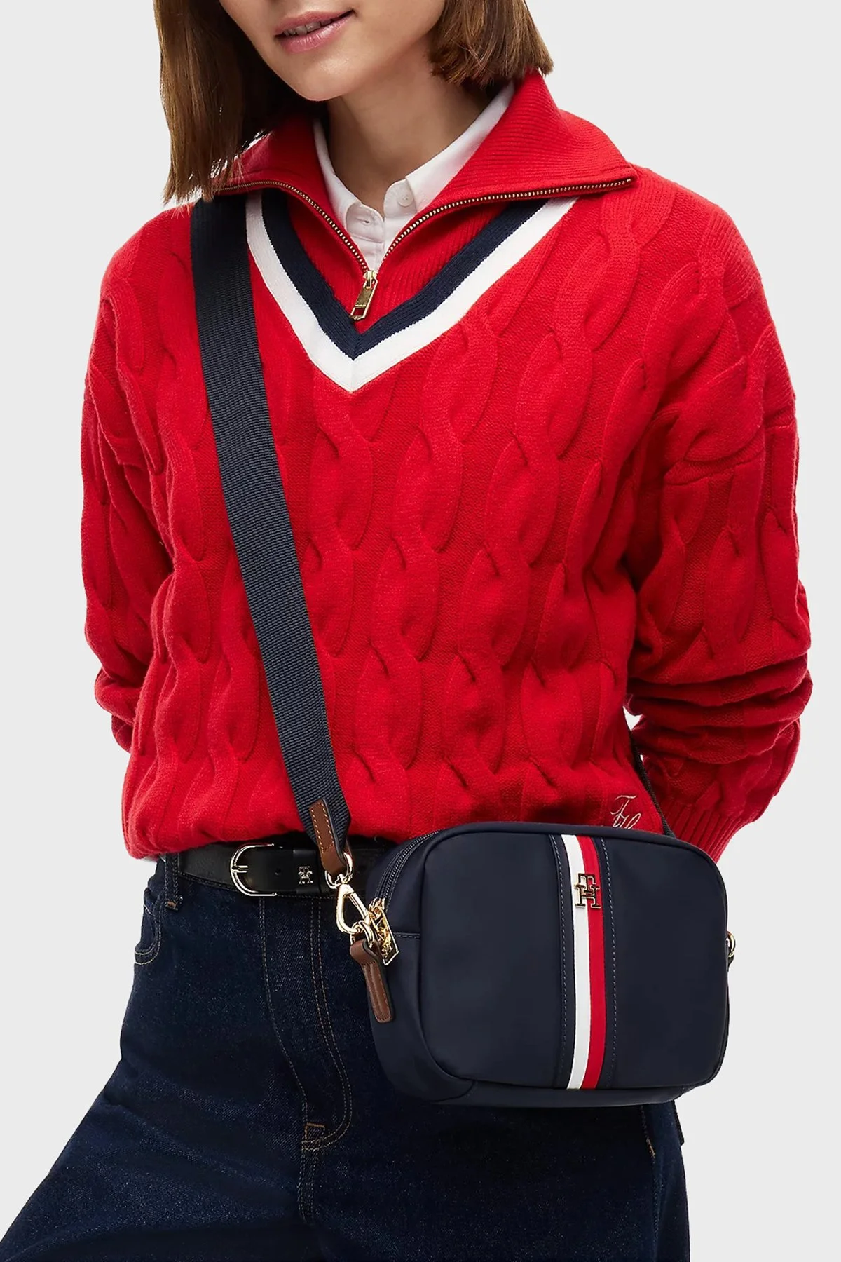 Tommy Hilfiger Çizgili Çapraz Askılı Kadın Çanta AW0AW19023 DW6 Lacivert - 2