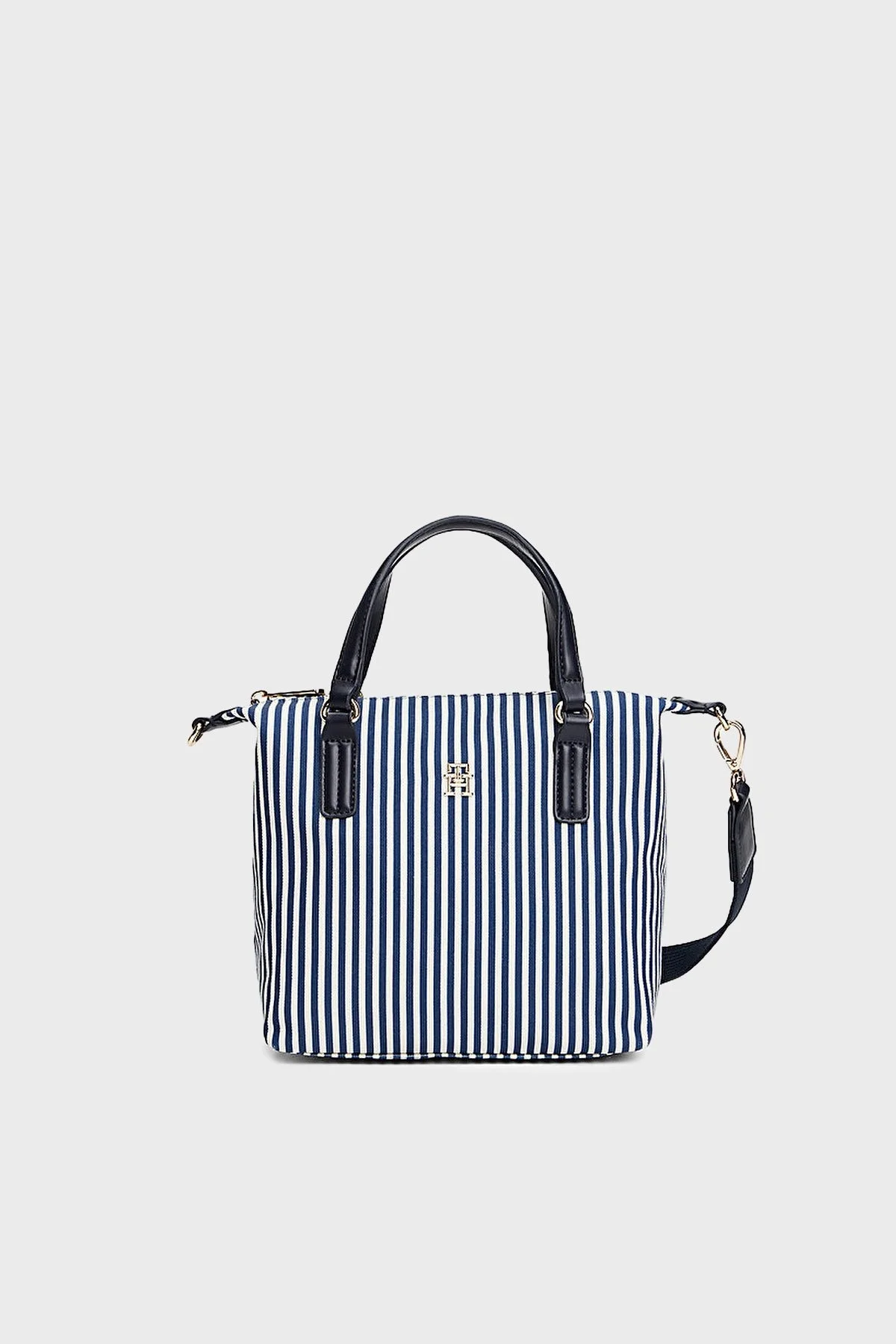 Tommy Hilfiger Çizgili Çıkarılabilir Askılı Canvas Tote Bayan Çanta AW0AW17202 0GY BEYAZ-LACİVERT - 6