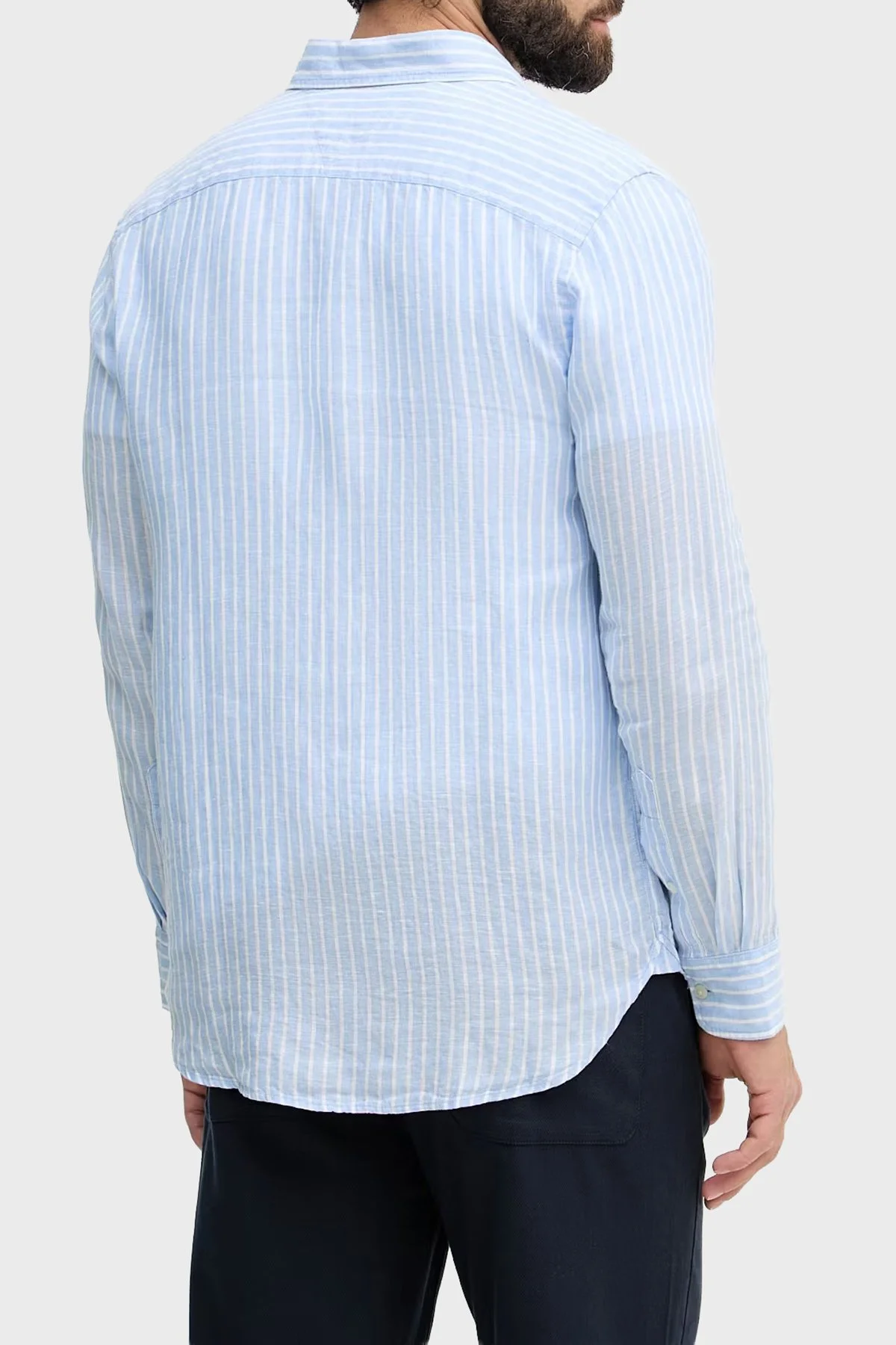 Tommy Hilfiger Çizgili Keten Regular Fit Uzun Kollu Erkek Gömlek MW0MW42400 0A5 MAVİ-BEYAZ - 3
