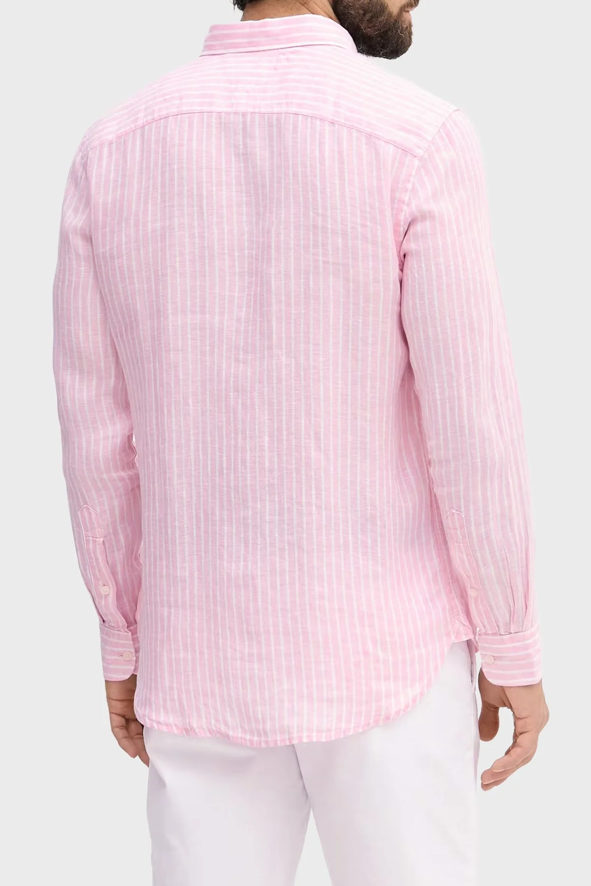 Tommy Hilfiger Çizgili Keten Regular Fit Uzun Kollu Erkek Gömlek MW0MW42400 0D1 PEMBE-BEYAZ - 3
