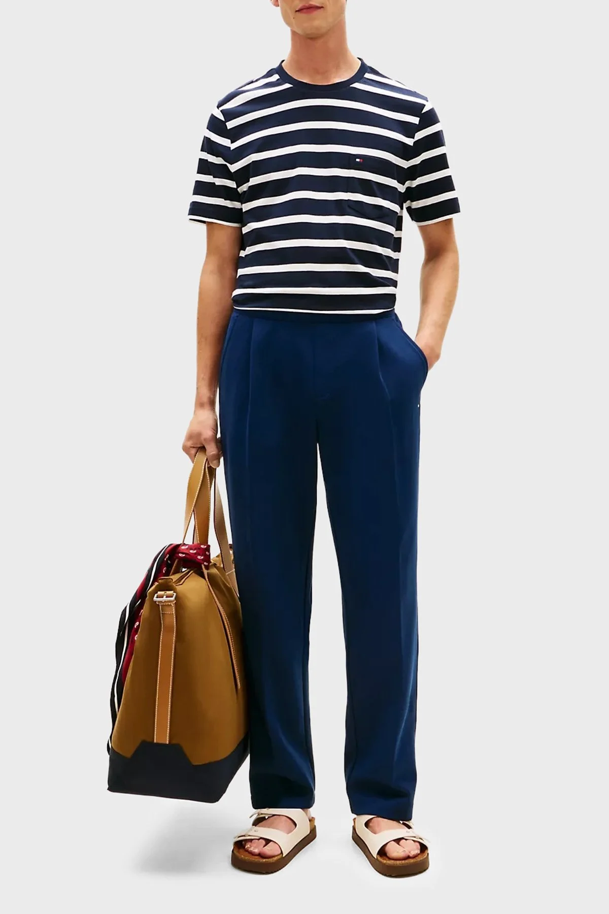 Tommy Hilfiger Çizgili Pamuklu Regular Fit Bisiklet Yaka Erkek T Shirt MW0MW41378 0BC LACİVERT-BEYAZ - 2