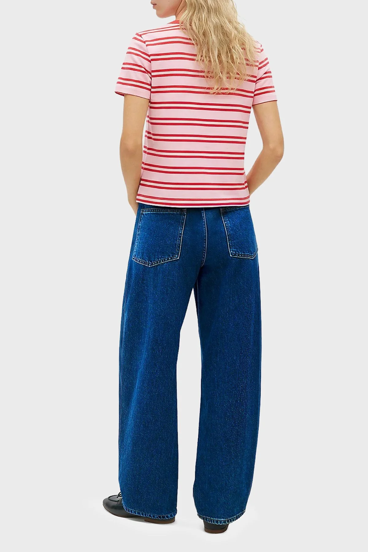 Tommy Hilfiger Çizgili Pamuklu Regular Fit Bisiklet Yaka Kadın T Shirt WW0WW48699 0D3 PEMBE - 3