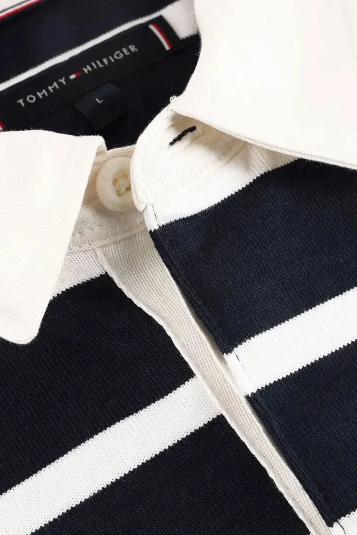 Tommy Hilfiger Çizgili Pamuklu Regular Fit Düğmeli Erkek Polo Yaka Sweat MW0MW42613 0A4 LACİVERT-BEYAZ - 4