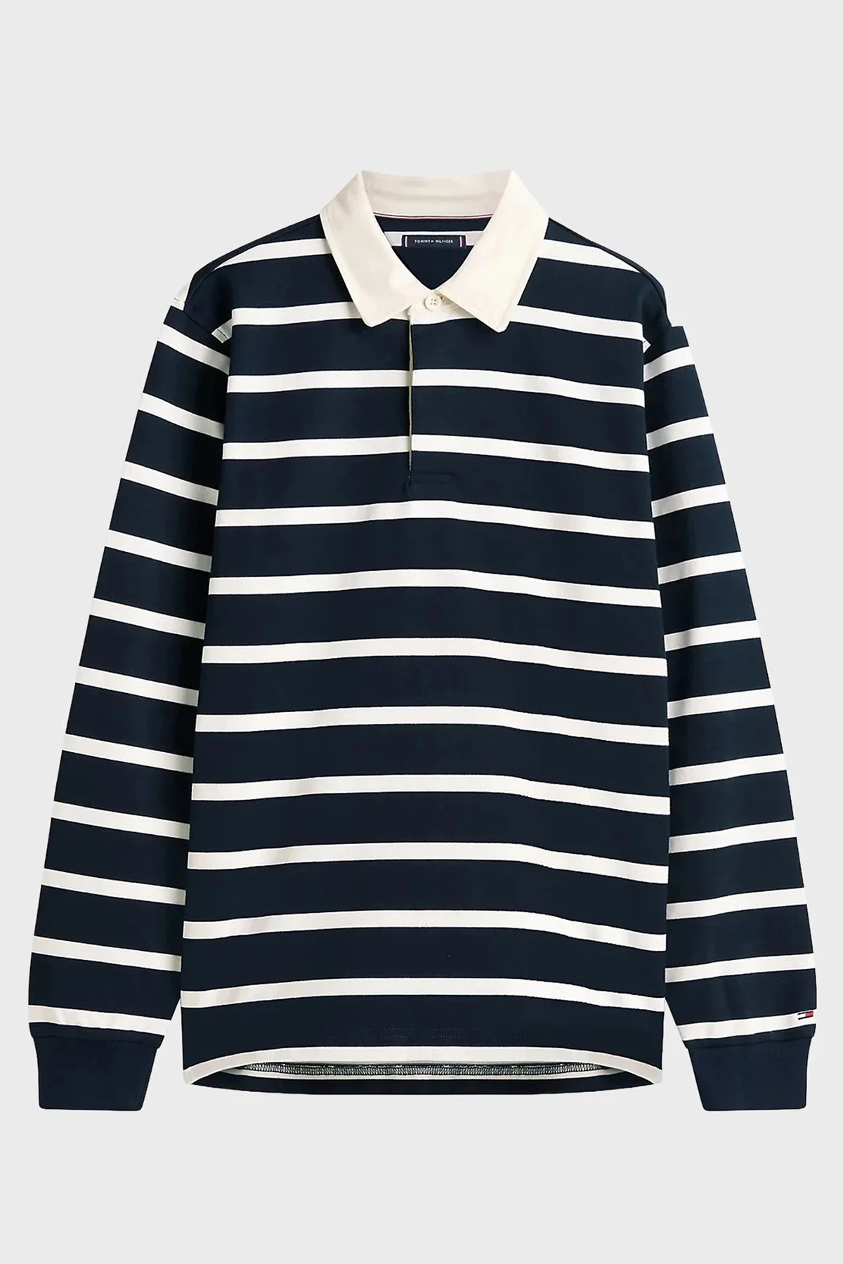 Tommy Hilfiger Çizgili Pamuklu Regular Fit Düğmeli Erkek Polo Yaka Sweat MW0MW42613 0A4 LACİVERT-BEYAZ - 5