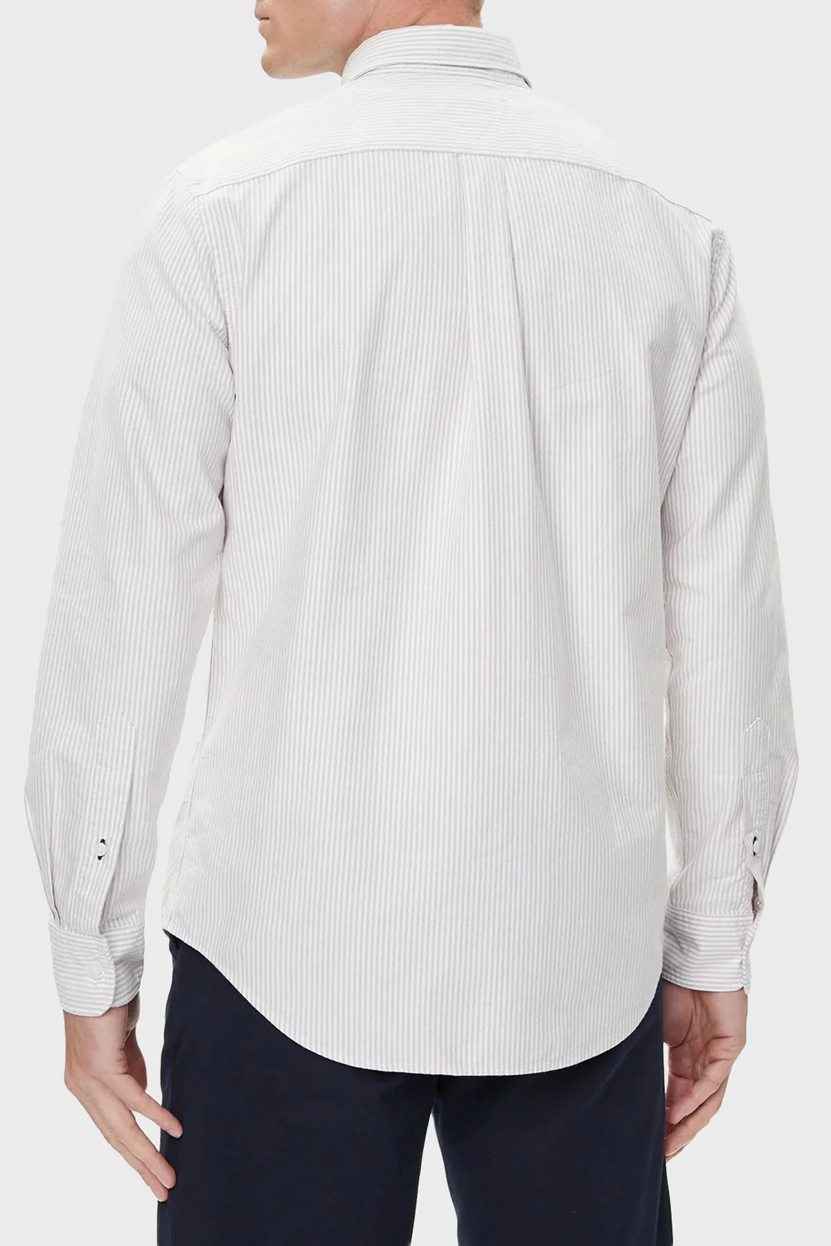 Tommy Hilfiger Çizgili Pamuklu Regular Fit Düğmeli Yaka Erkek Gömlek MW0MW36238 0BJ Bej-Açık Kahve - 3