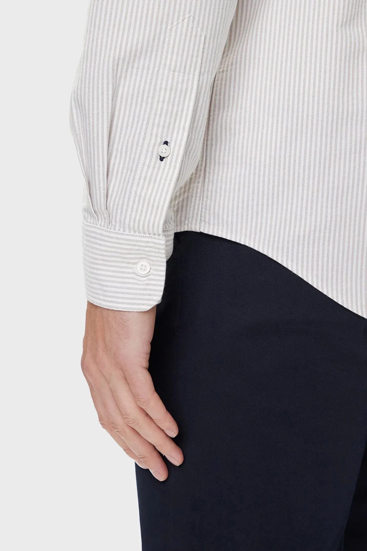 Tommy Hilfiger Çizgili Pamuklu Regular Fit Düğmeli Yaka Erkek Gömlek MW0MW36238 0BJ Bej-Açık Kahve - 5