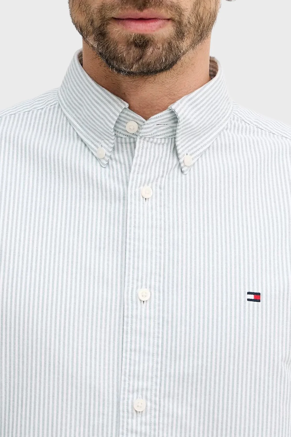 Tommy Hilfiger Çizgili Pamuklu Regular Fit Düğmeli Yaka Erkek Gömlek MW0MW36238 0CD YEŞİL - 4