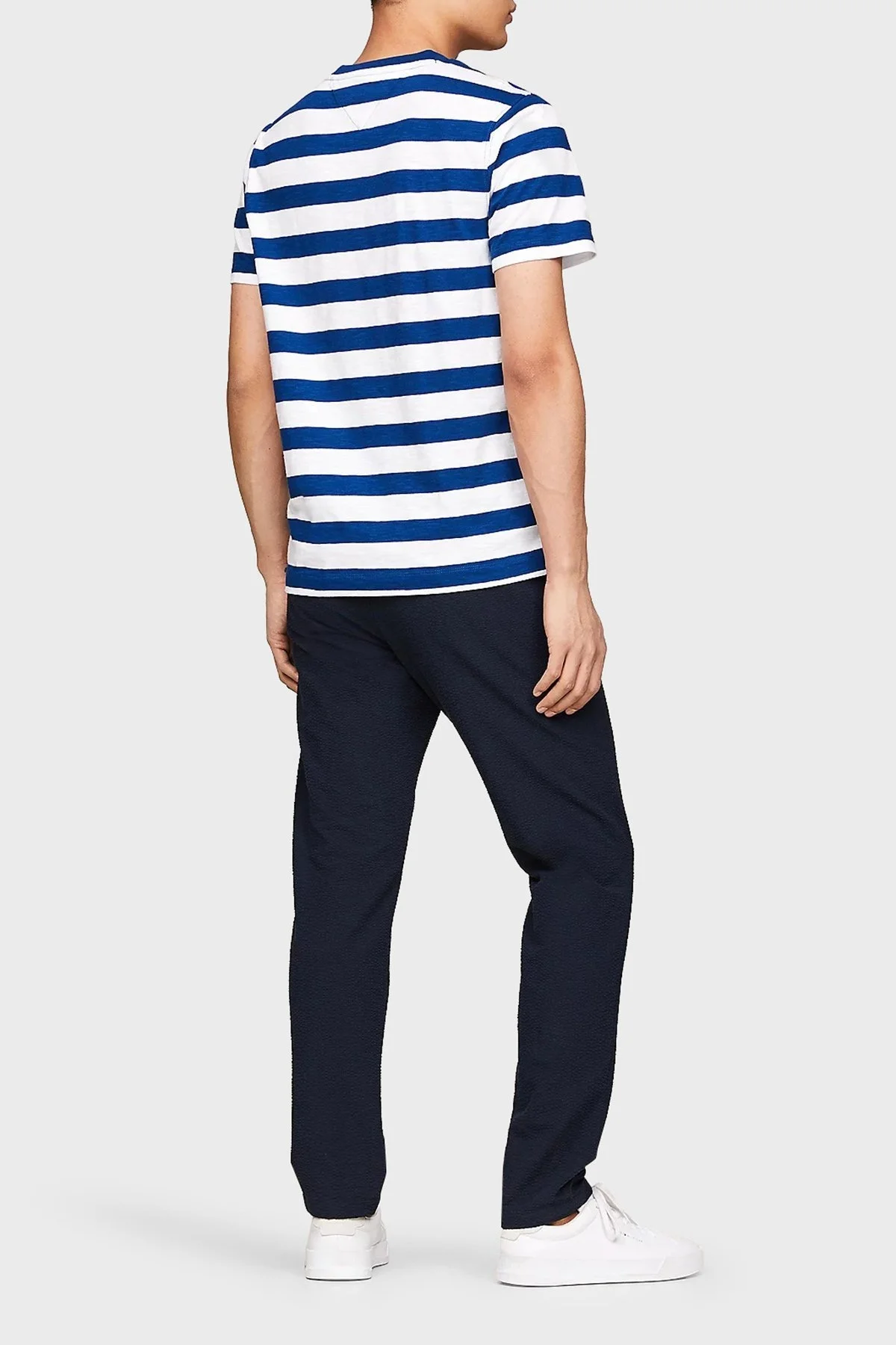 Tommy Hilfiger Çizgili Pamuklu Regular Fit Erkek T Shirt MW0MW35205 0A4 BEYAZ-MAVİ - 4