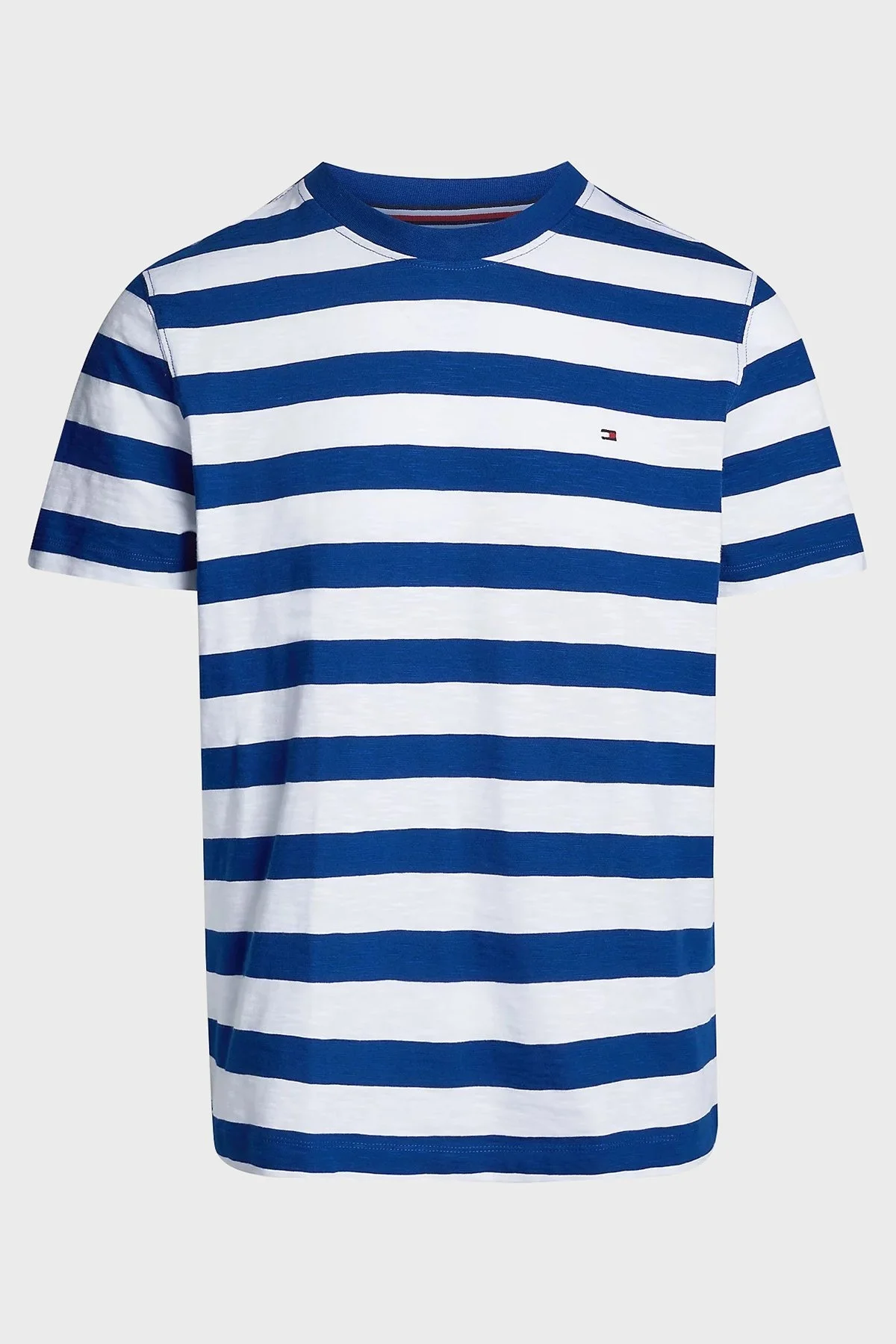 Tommy Hilfiger Çizgili Pamuklu Regular Fit Erkek T Shirt MW0MW35205 0A4 BEYAZ-MAVİ - 5