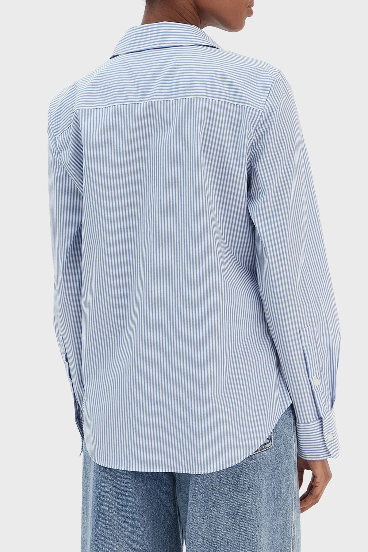 Tommy Hilfiger Çizgili Pamuklu Regular Fit Uzun Kollu Bayan Gömlek WW0WW47169 0BC MAVİ-BEYAZ - 3