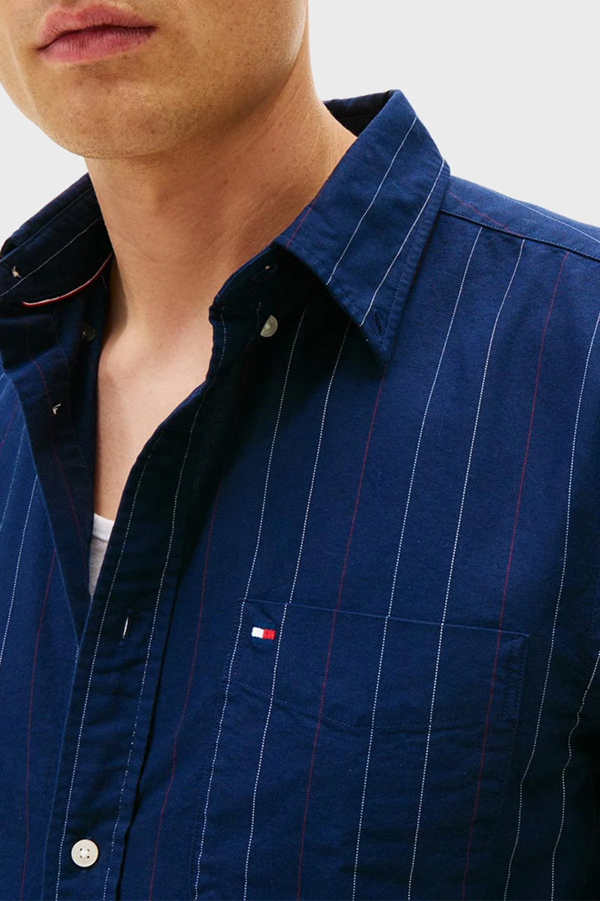 Tommy Hilfiger Çizgili Pamuklu Regular Fit Uzun Kollu Erkek Gömlek MW0MW41694 C7G MAVİ - 4