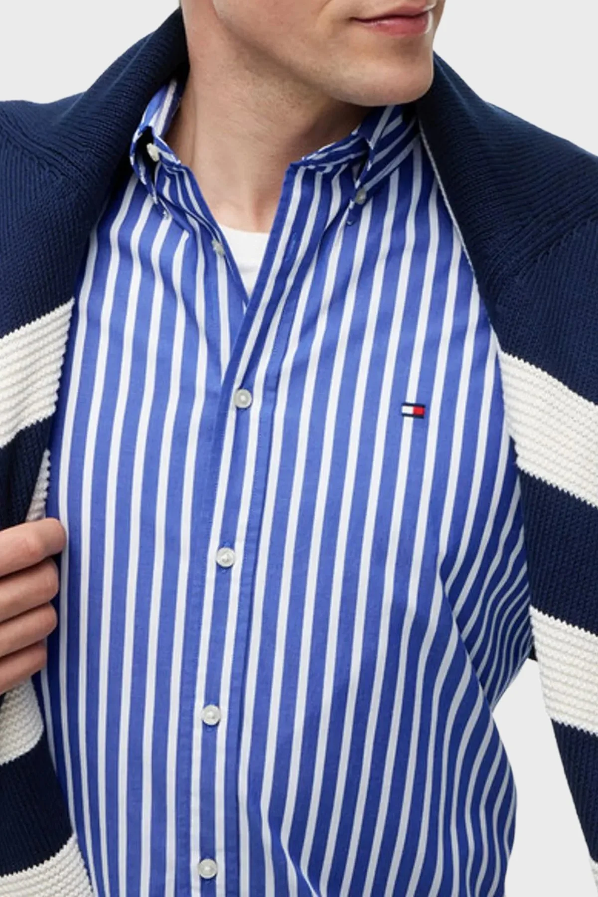 Tommy Hilfiger Çizgili Pamuklu Regular Fit Uzun Kollu Erkek Gömlek MW0MW43315 0A5 Mavi-beyaz - 4