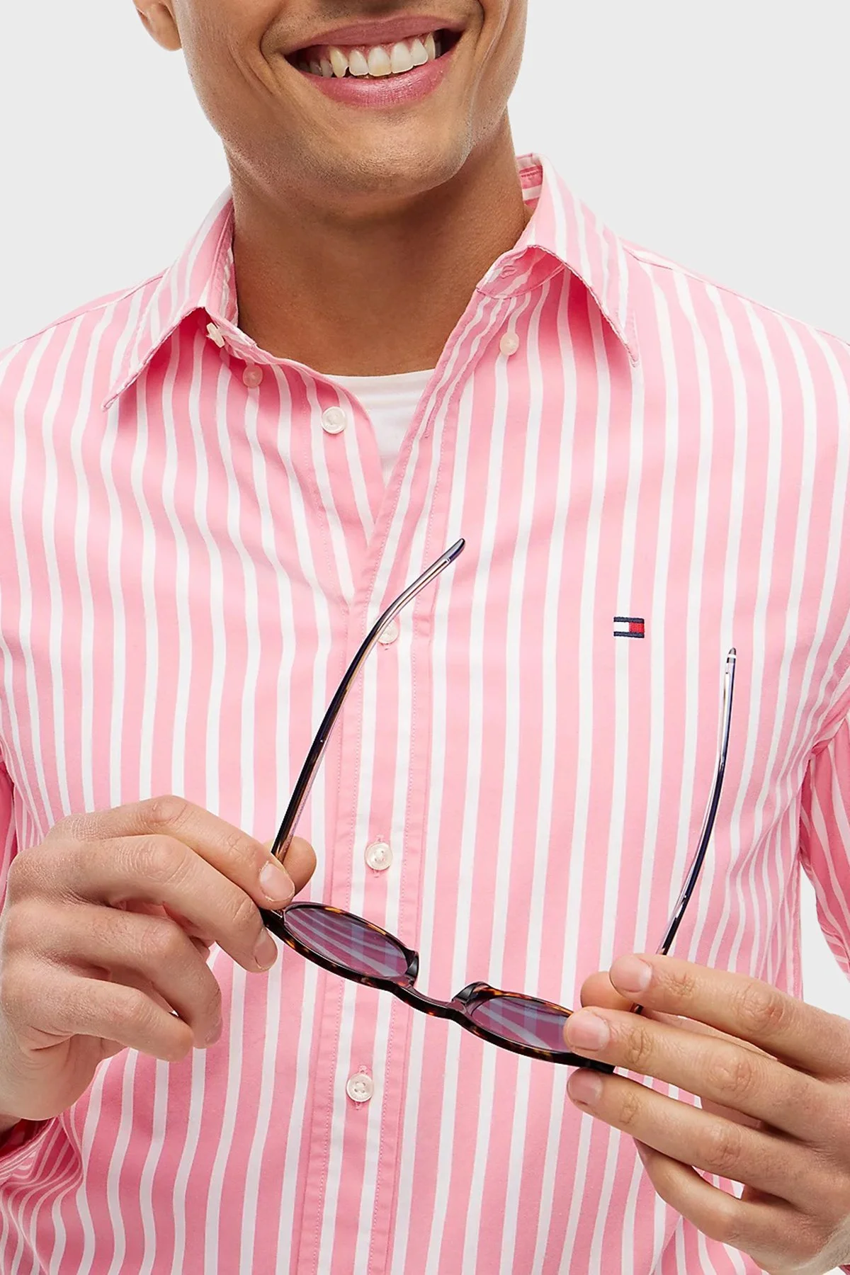Tommy Hilfiger Çizgili Pamuklu Regular Fit Uzun Kollu Erkek Gömlek MW0MW43315 0D1 Pembe-beyaz - 4
