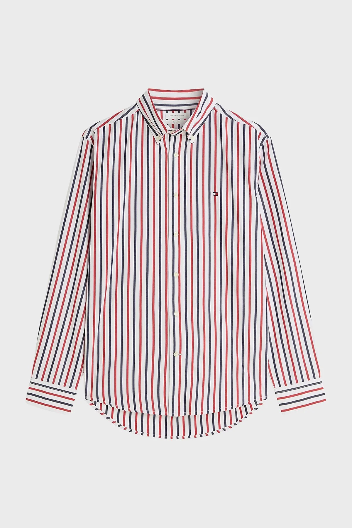 Tommy Hilfiger Çizgili Pamuklu Regular Fit Uzun Kollu Erkek Gömlek MW0MW43315 0EV Beyaz-kırmızı-lacivert - 5