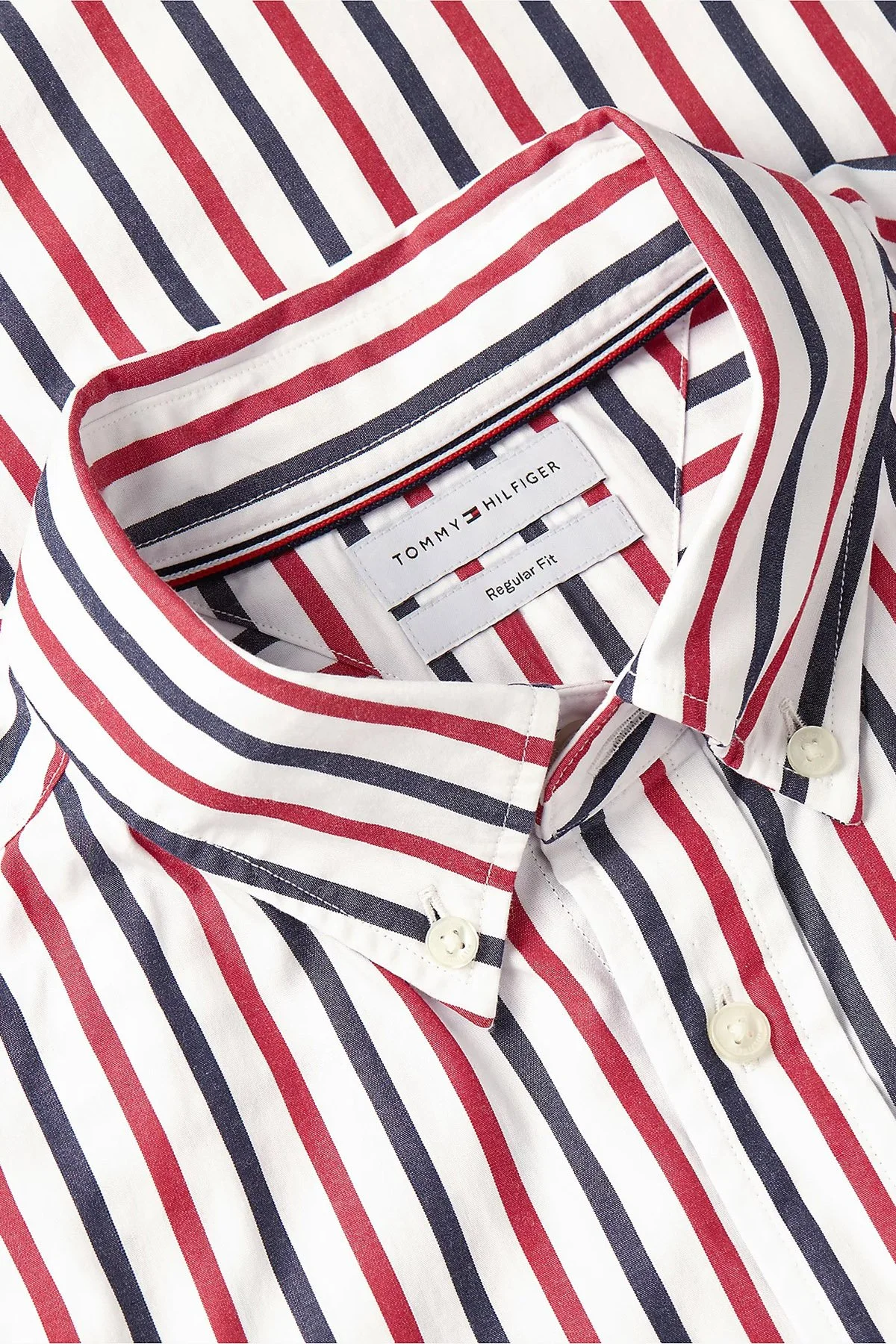 Tommy Hilfiger Çizgili Pamuklu Regular Fit Uzun Kollu Erkek Gömlek MW0MW43315 0EV Beyaz-kırmızı-lacivert - 6