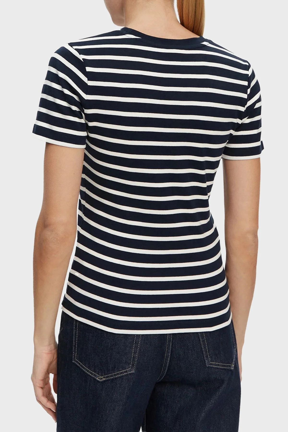 Tommy Hilfiger Çizgili Pamuklu Slim Fit Bisiklet Yaka Bayan T Shirt WW0WW40587 0X4 LACİVERT-BEYAZ - 3
