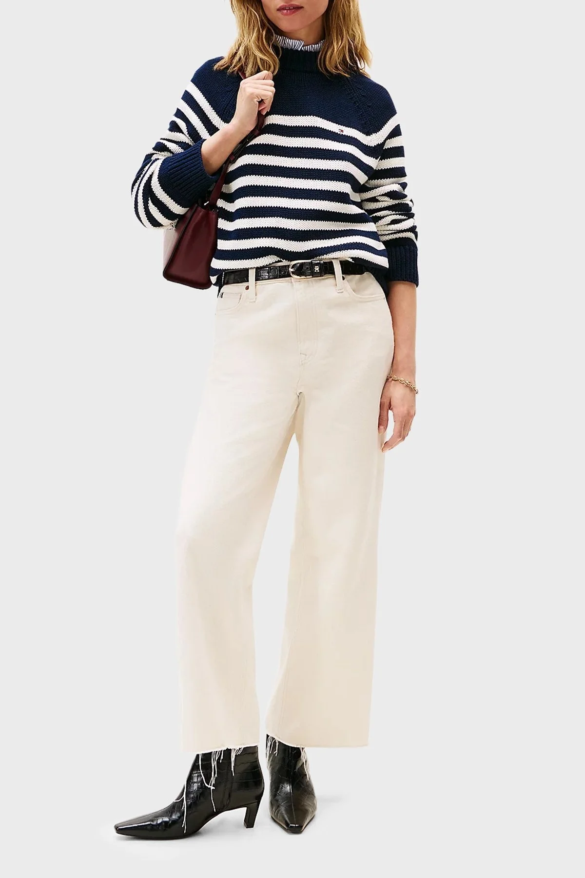 Tommy Hilfiger Çizgili Relaxed Fit Yarım Balıkçı Yaka Bayan Kazak WW0WW46759 0BD MAVİ - 2