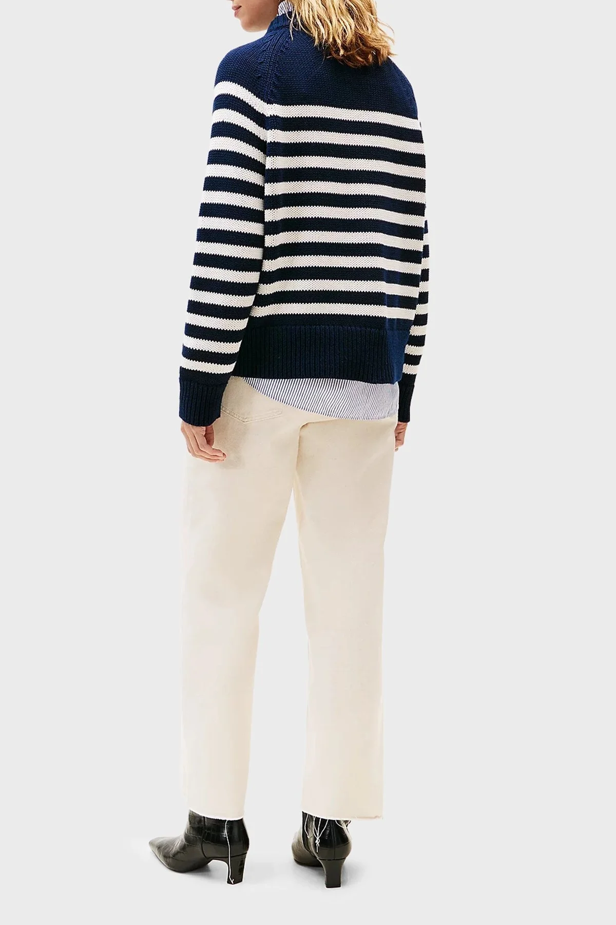 Tommy Hilfiger Çizgili Relaxed Fit Yarım Balıkçı Yaka Bayan Kazak WW0WW46759 0BD MAVİ - 3