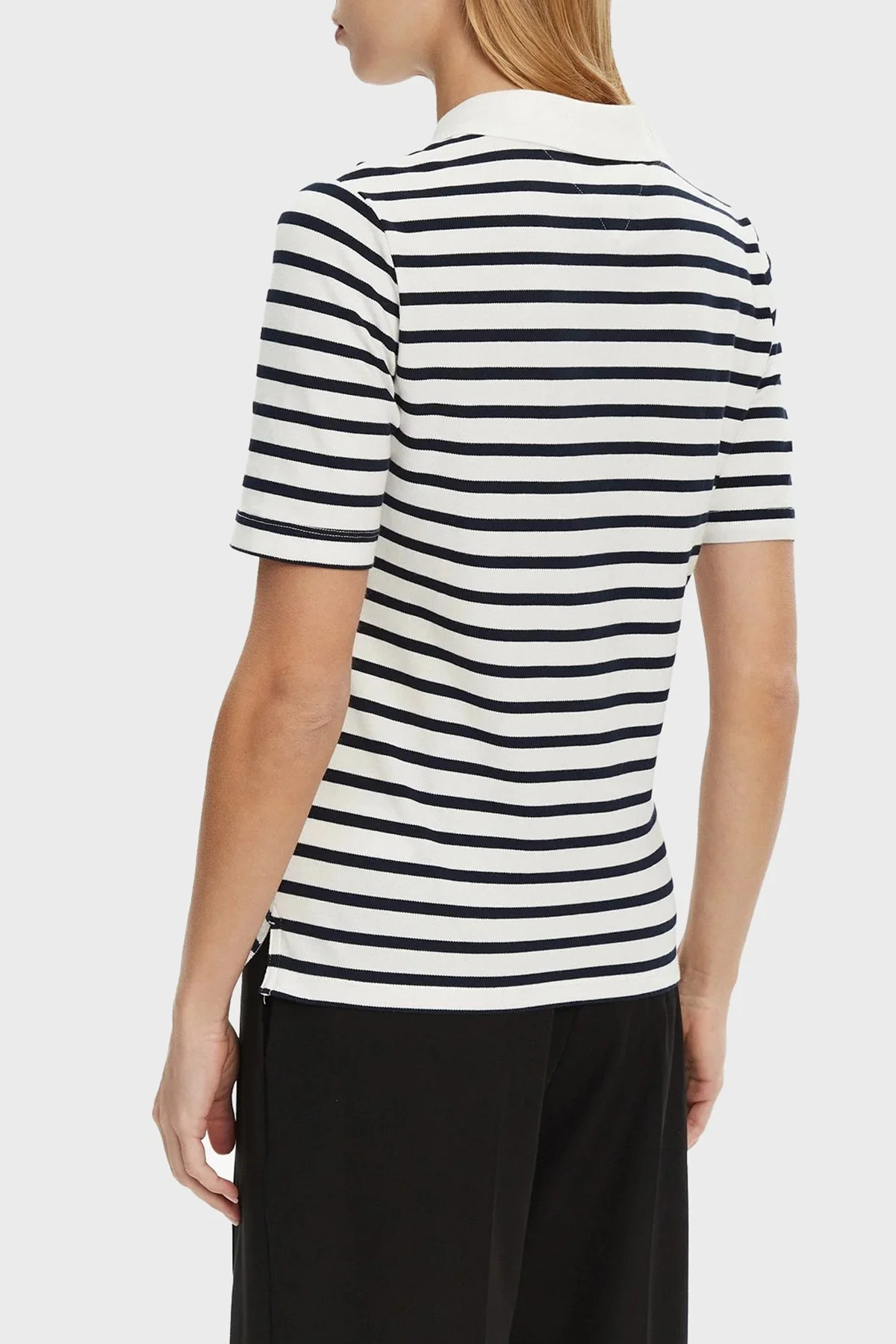 Tommy Hilfiger Çizgili Streç Pamuklu Regular Fit Düğmeli Bayan Polo Yaka T Shirt WW0WW43224 0BF EKRU-LACİVERT - 7