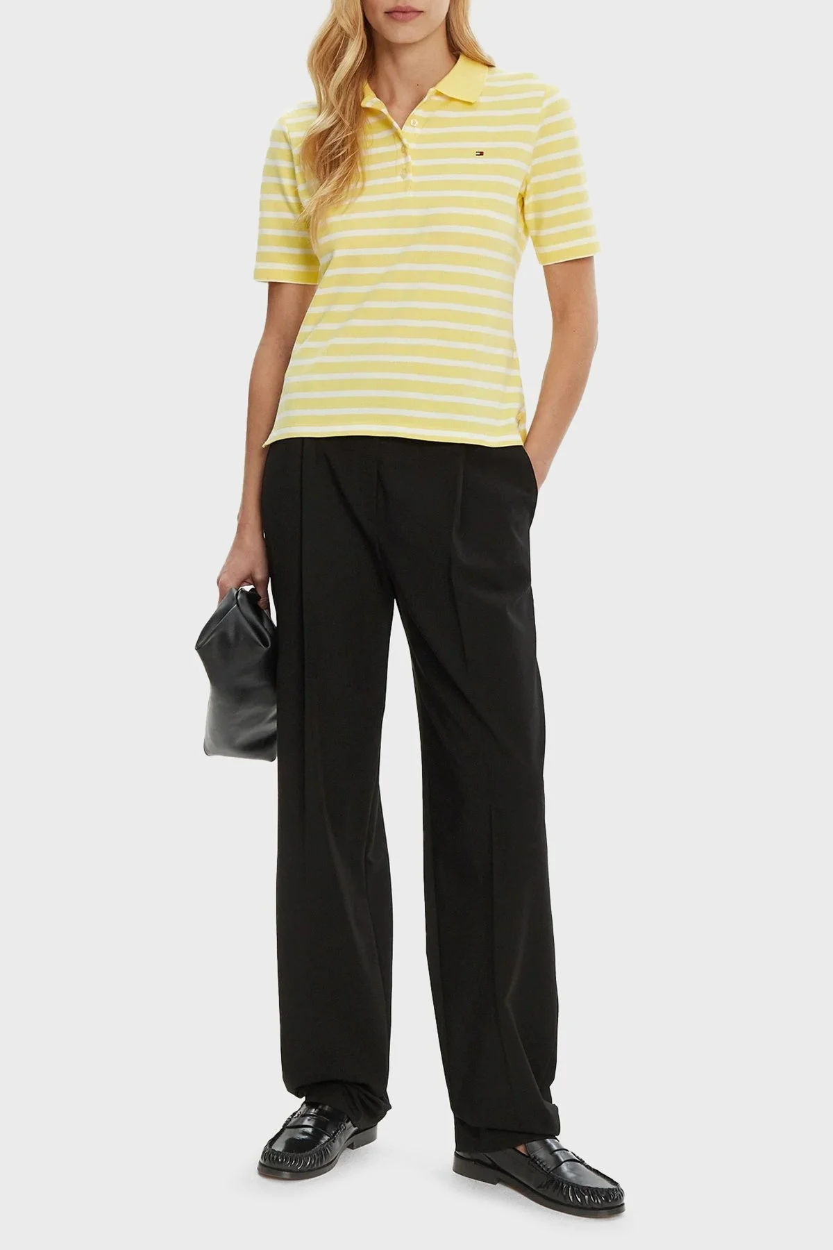 Tommy Hilfiger Çizgili Streç Pamuklu Regular Fit Düğmeli Bayan Polo Yaka T Shirt WW0WW43224 0FR SARI - 8