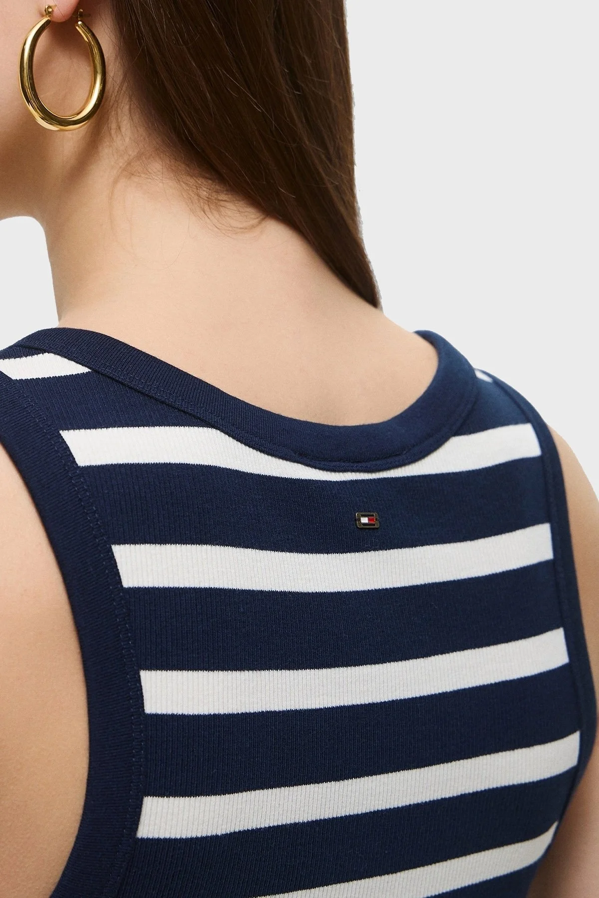 Tommy Hilfiger Çizgili Streç Pamuklu Slim Fit Yuvarlak Yaka Bayan Top WW0WW43920 0A4 BEYAZ-MAVİ - 10