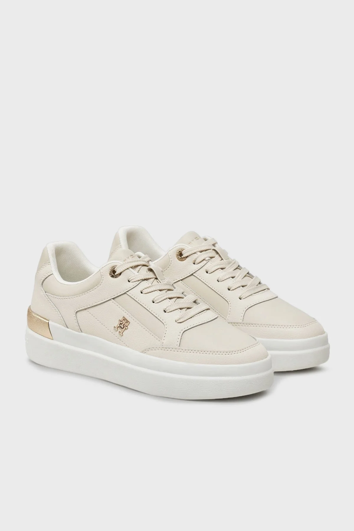 Tommy Hilfiger Deri Karışımlı Logolu Kalın Tabanlı Sneaker Bayan Ayakkabı FW0FW08126 ACG BEJ - 2