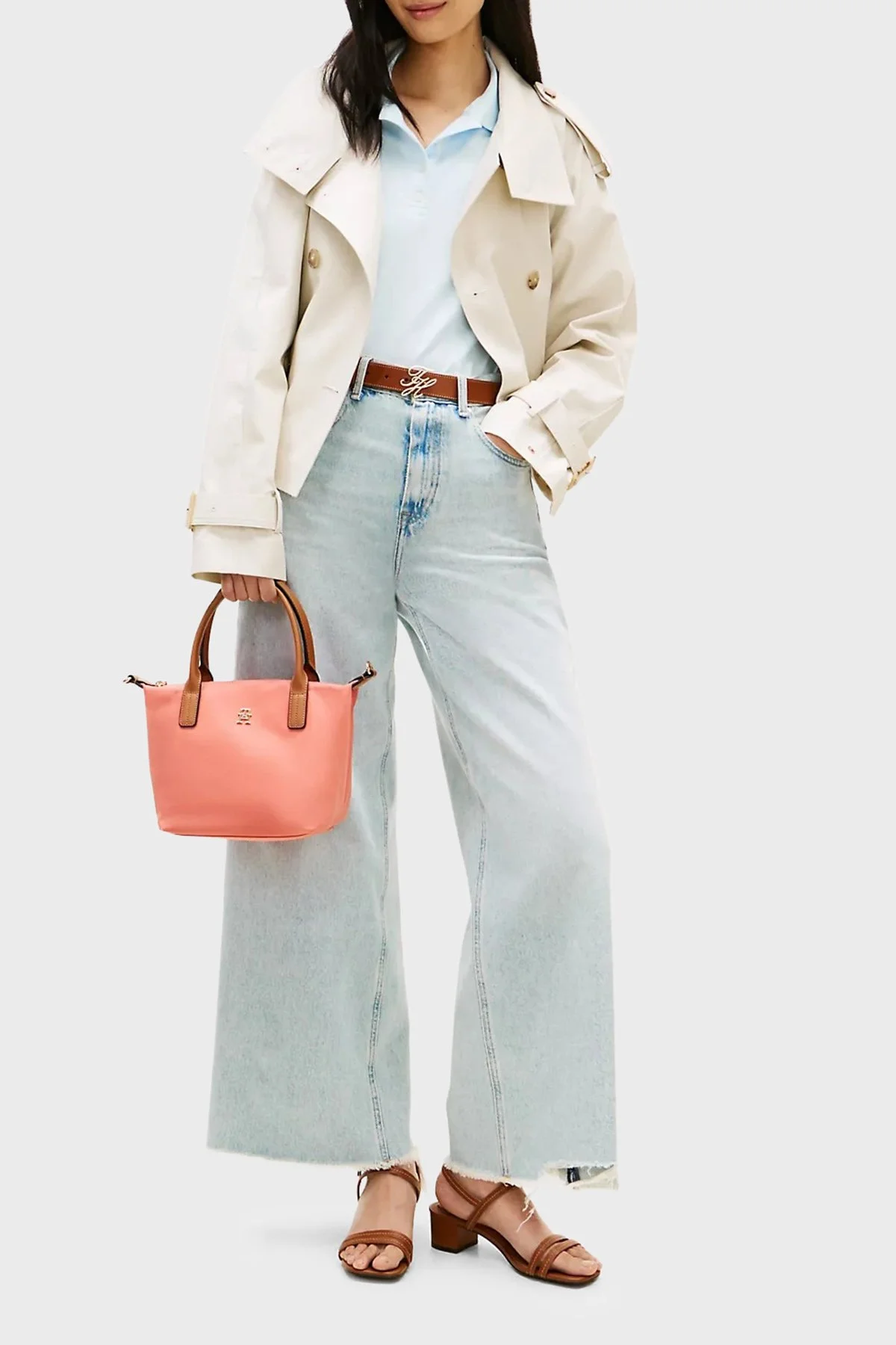 Tommy Hilfiger Deri Karışımlı Sabit Askılı Bayan Çanta AW0AW17709 TJ8 PEMBE - 2