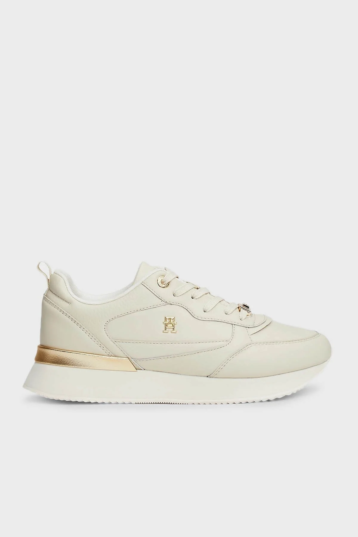 Tommy Hilfiger Deri Logolu Kalın Tabanlı Sneaker Bayan Ayakkabı FW0FW08117 ACG BEJ - 1