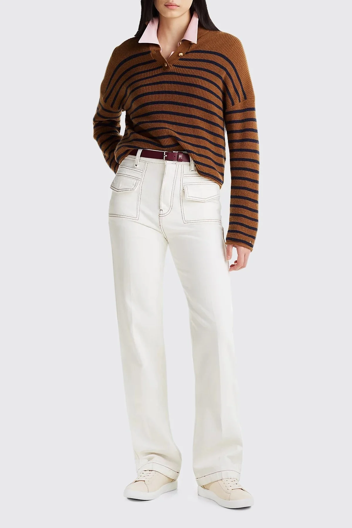 Tommy Hilfiger Deri Logolu Metalik Detaylı Sneaker Bayan Ayakkabı FW0FW08382 AA8 BEJ - 2