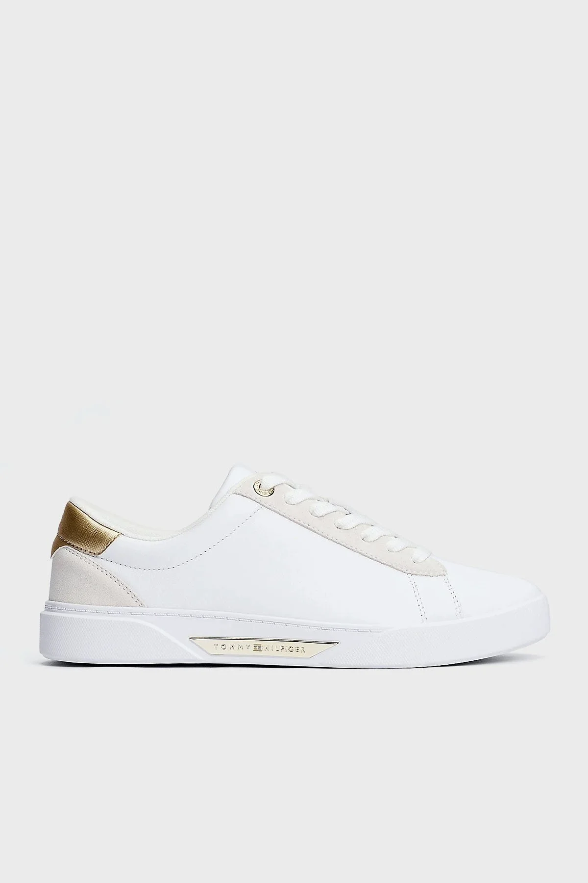 Tommy Hilfiger Deri Logolu Metalik Detaylı Sneaker Bayan Ayakkabı FW0FW08382 YBS BEYAZ - 8