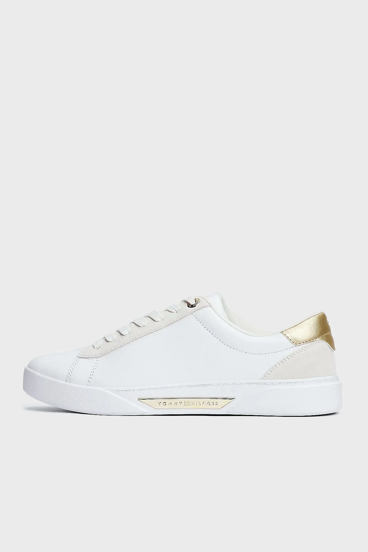 Tommy Hilfiger Deri Logolu Metalik Detaylı Sneaker Bayan Ayakkabı FW0FW08382 YBS BEYAZ - 10